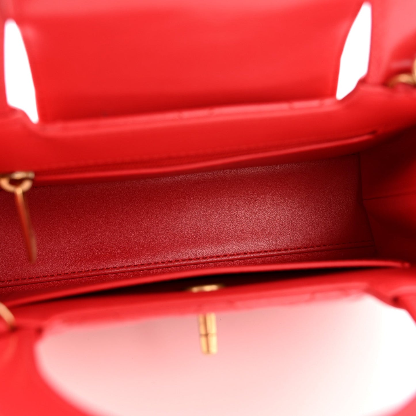Shiny Aged Calfskin Quilted Nano Kelly Shopper Red