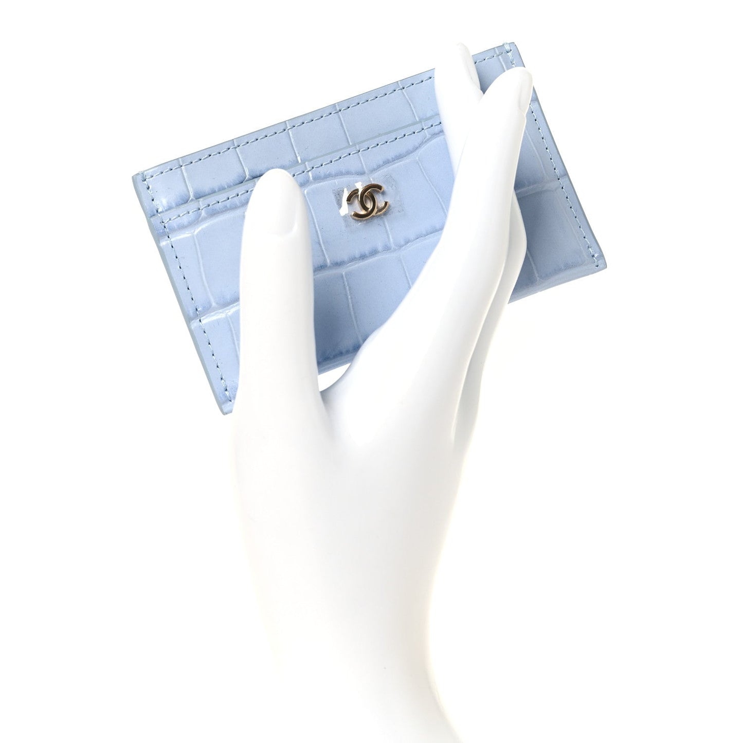 Calfskin Crocodile Embossed Crococo Card Holder Light Blue
