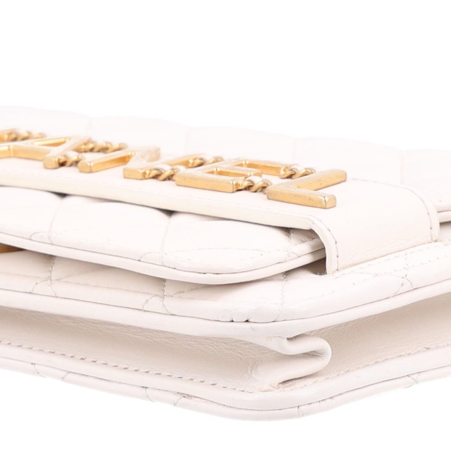 Calfskin Quilted Enchained Wallet On Chain WOC White