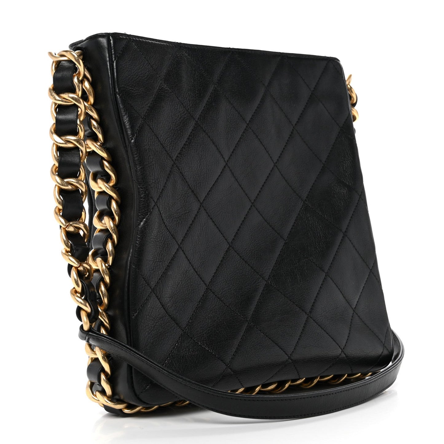 Calfskin Quilted Framing Chain Hobo Black