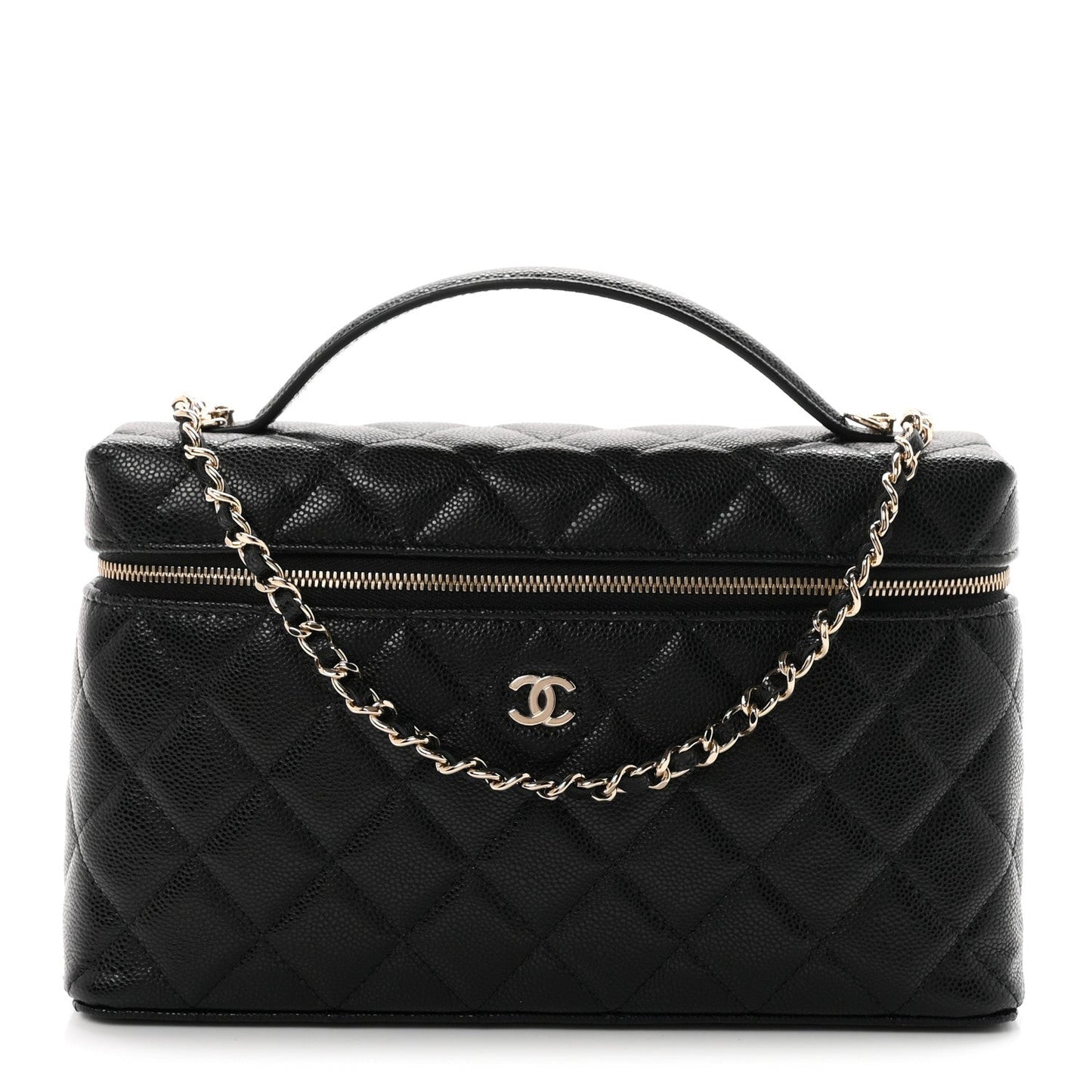 Caviar Quilted Large Top Handle Slim Vanity With Chain Black