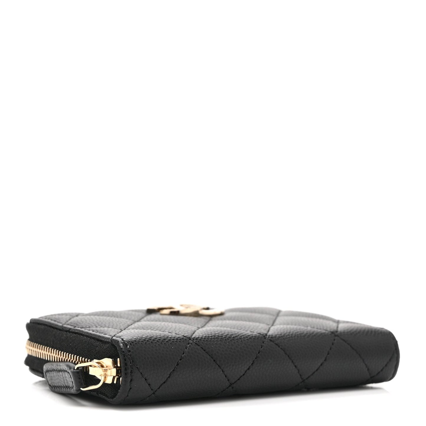 Caviar Quilted Crystal Zip Around Coin Purse Wallet Black