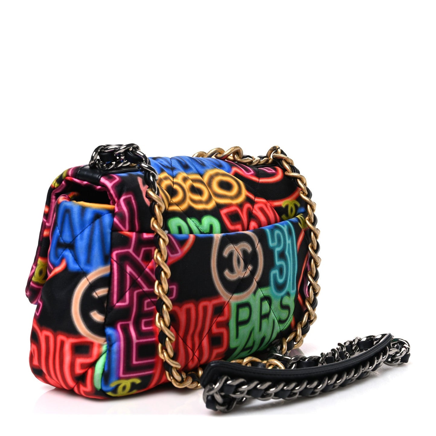 Fabric Quilted Neon Graffiti Medium Chanel 19 Flap Black Multicolor