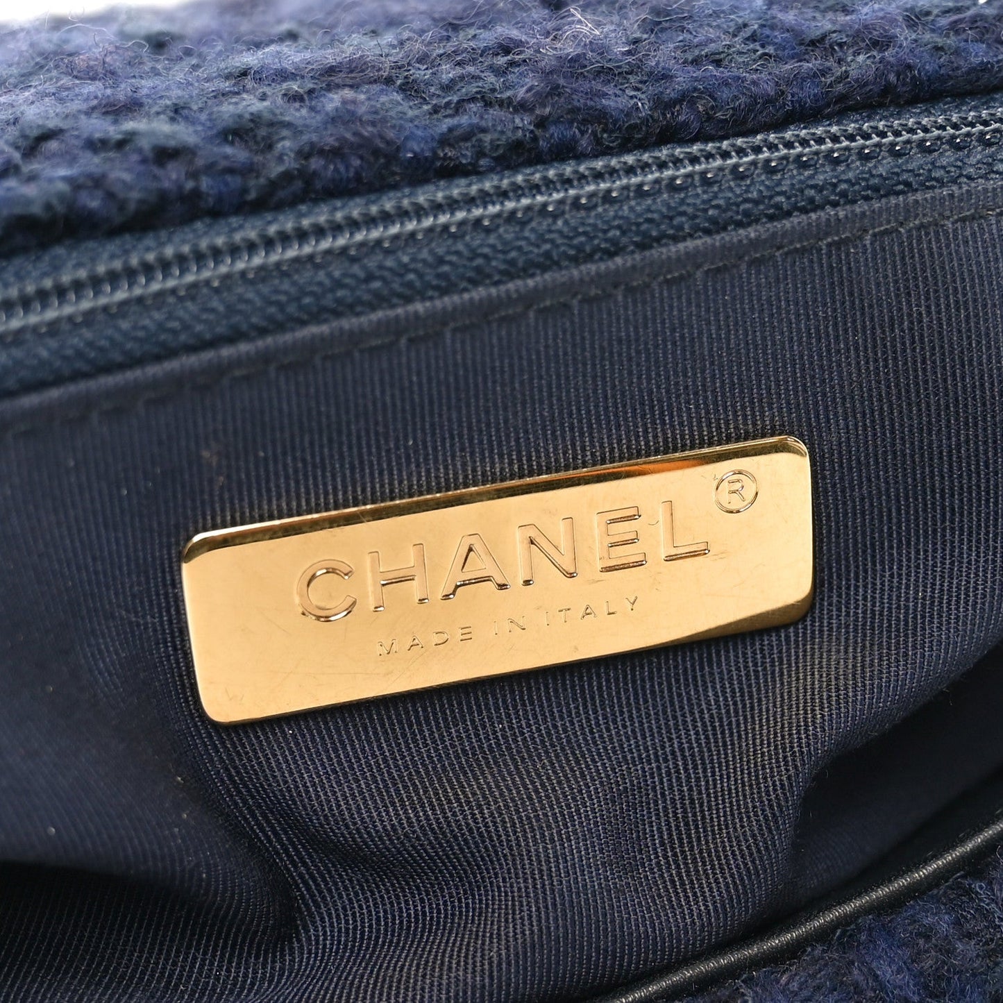 Tweed Quilted Large Chanel 19 Flap Navy Blue