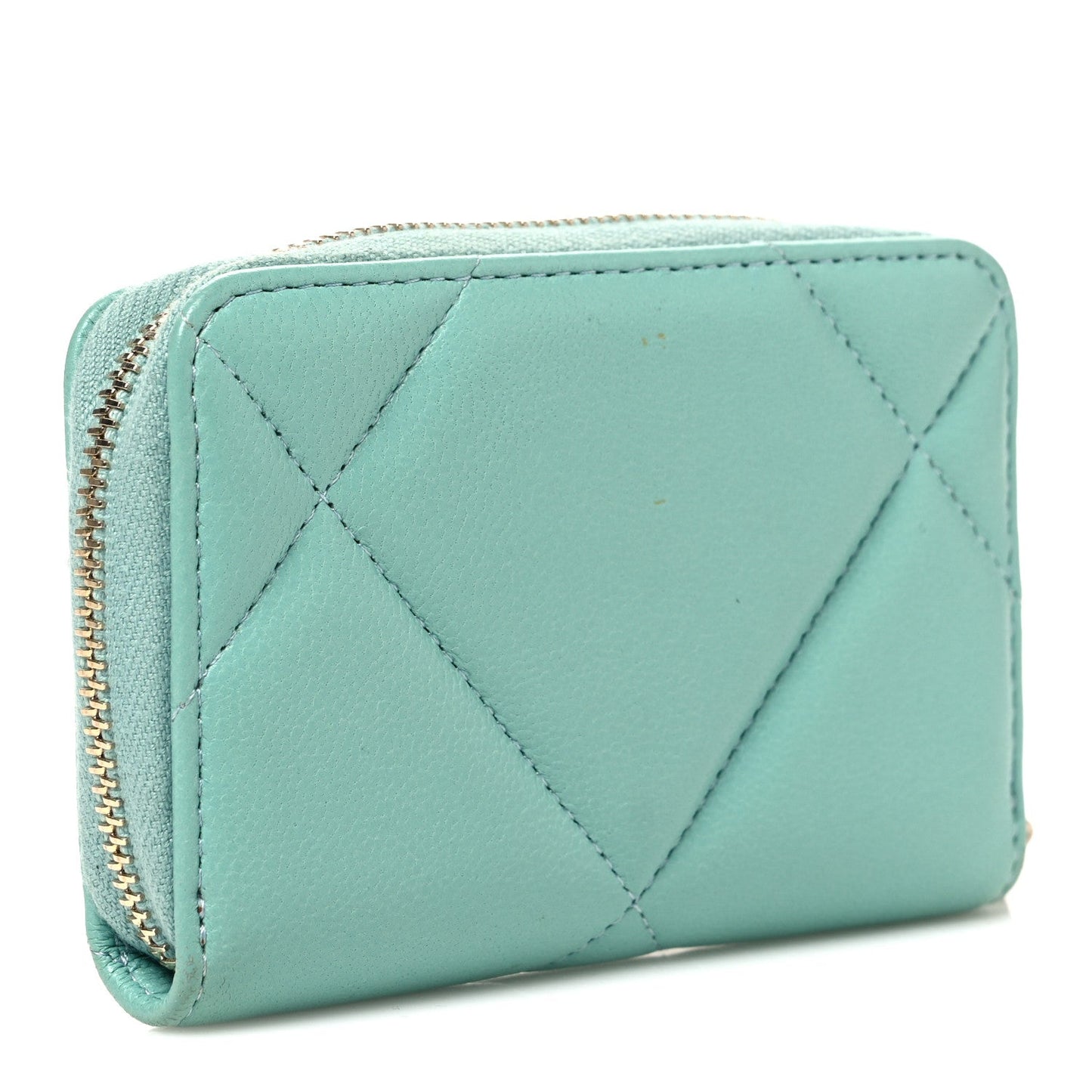 Lambskin Quilted Chanel 19 Zip Around Coin Purse Wallet Light Green