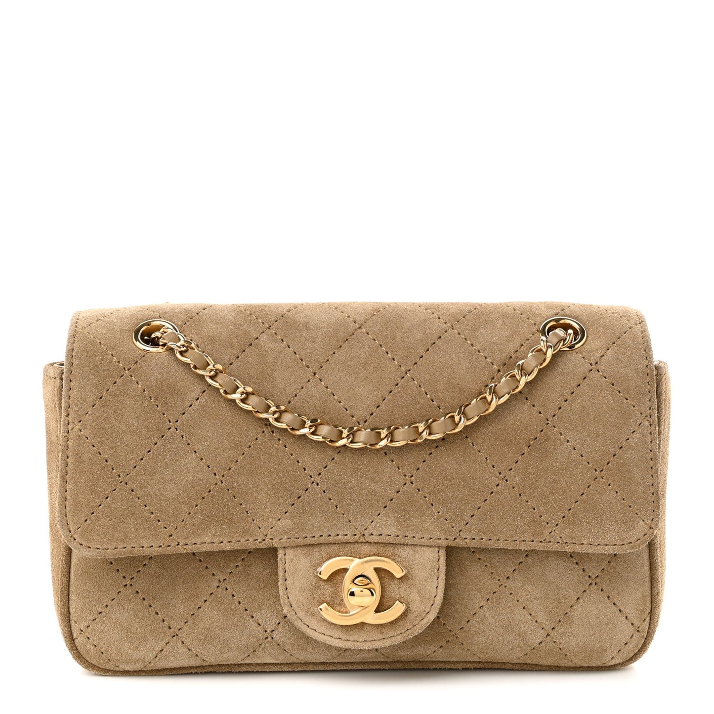 Suede Calfskin Mini Souplissimo Flap Dark Beige