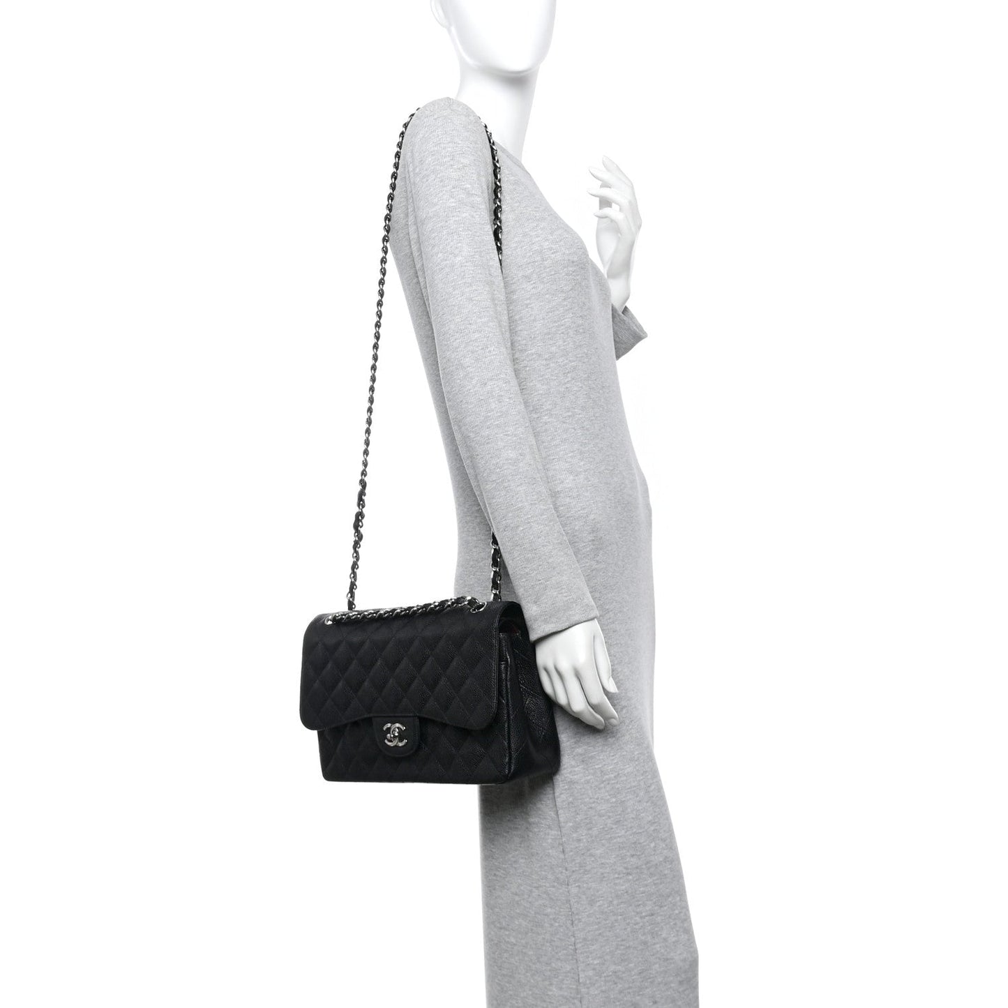 Caviar Quilted Jumbo Double Flap Black