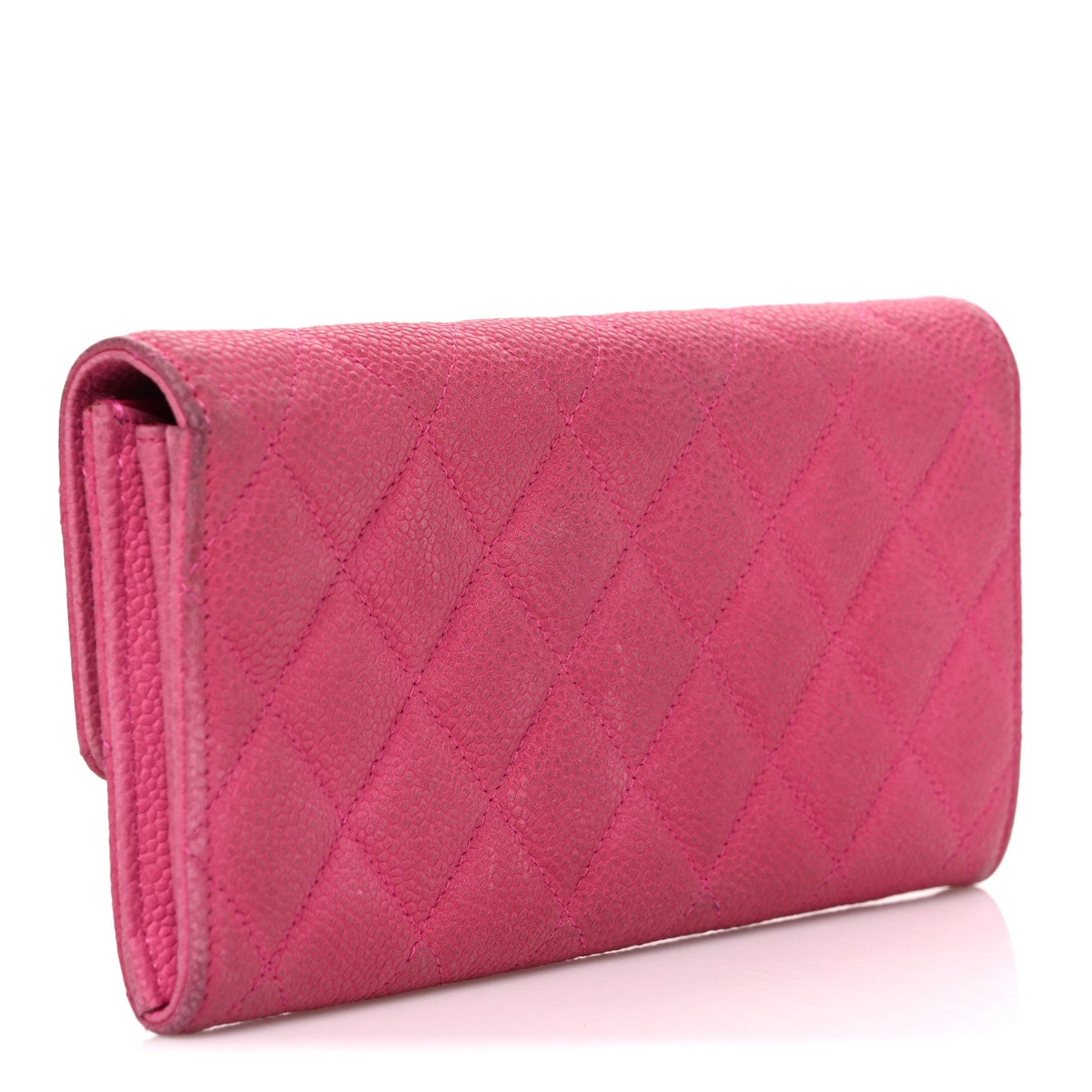Caviar Quilted Large Gusset Flap Wallet Pink