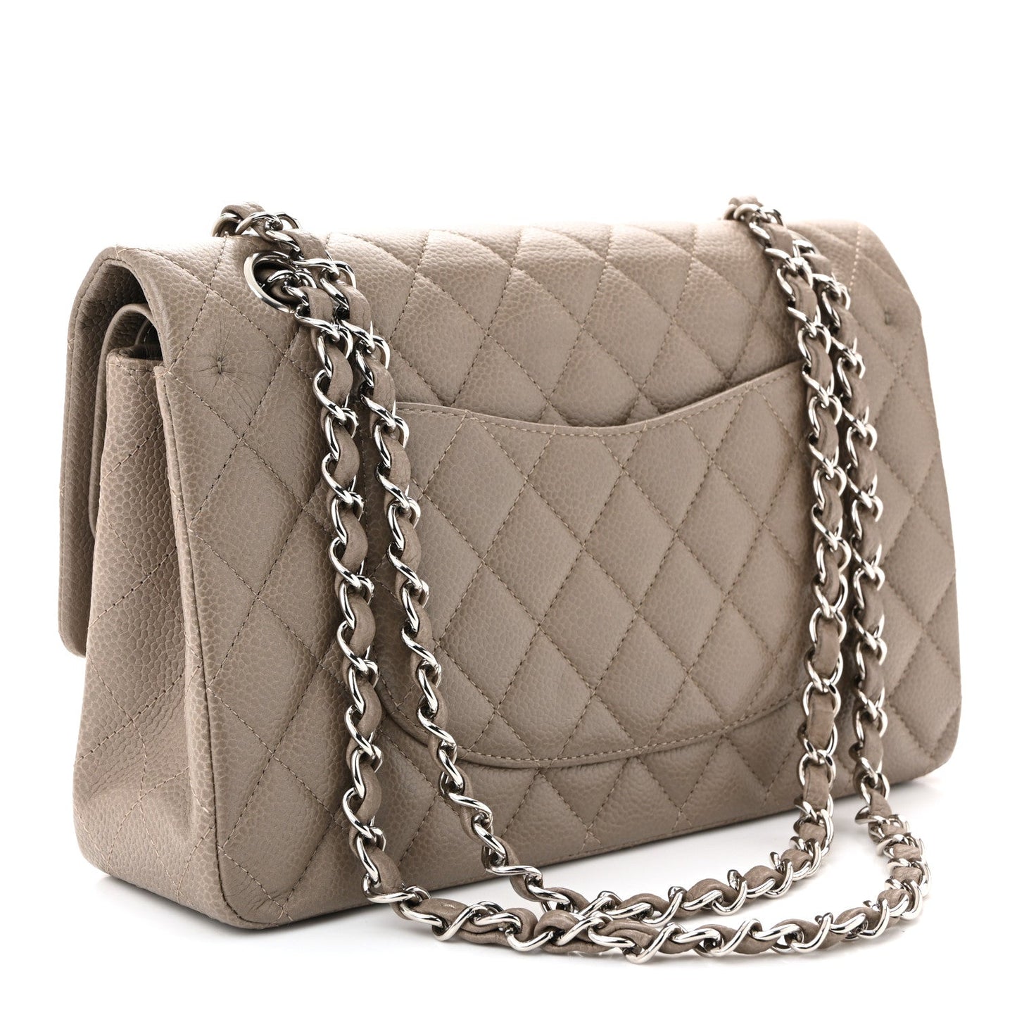 Caviar Quilted Medium Double Flap Taupe