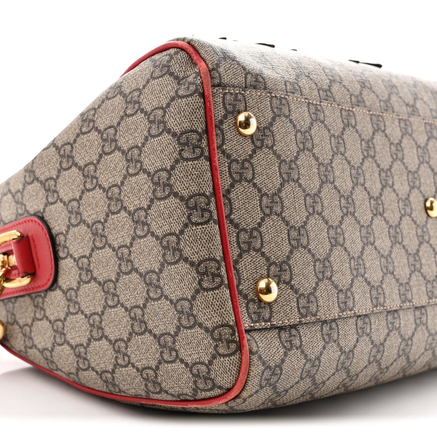 GG Supreme Monogram Kingsnake Heart Embroidered Medium Boston Hibiscus Red