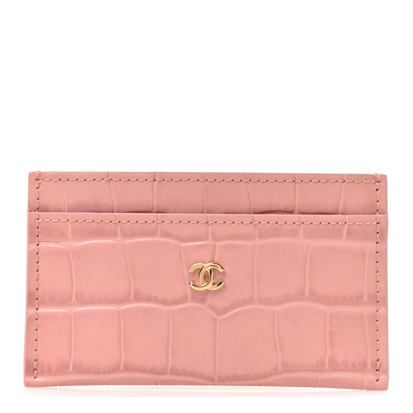 Calfskin Crocodile Embossed Crococo Card Holder Light Pink