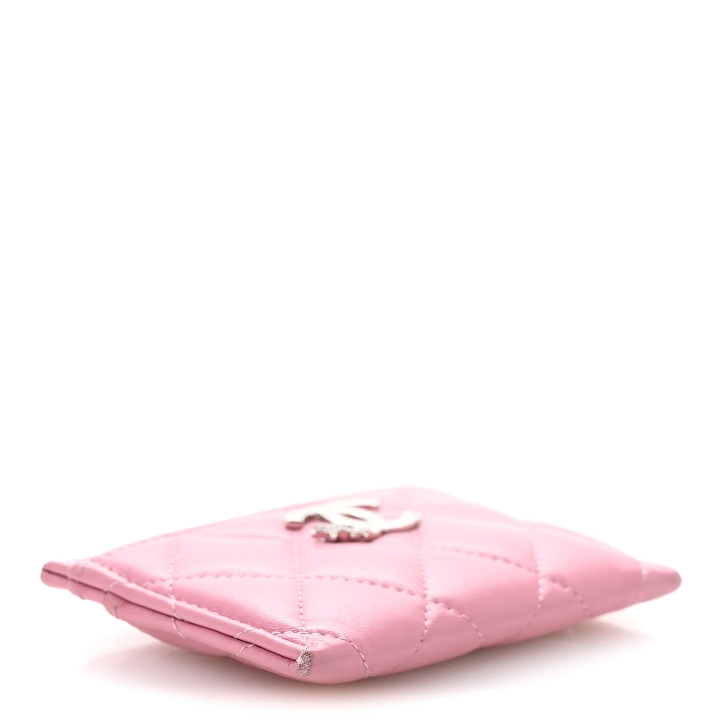 Lambskin Quilted Crystal Star Card Holder Pink