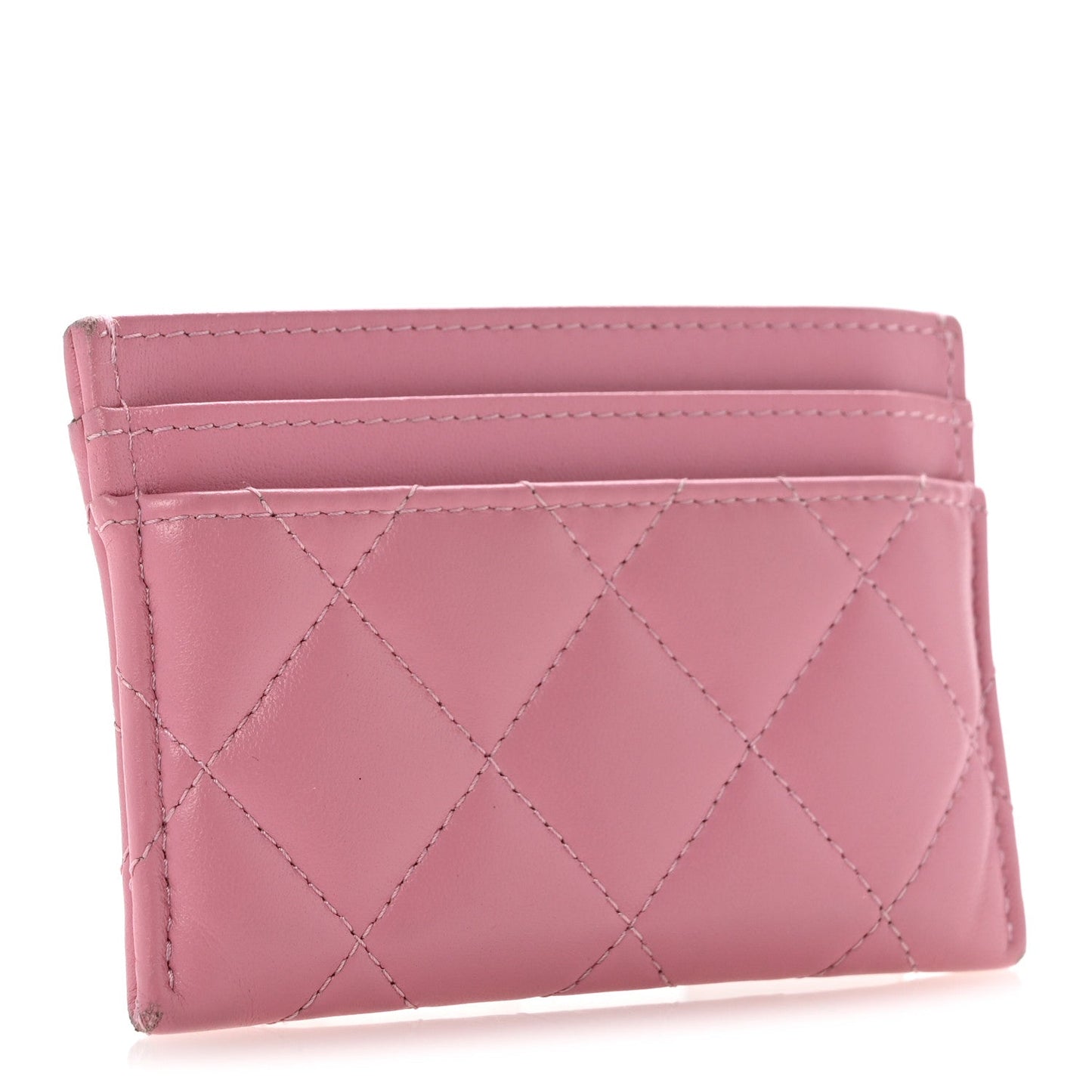 Lambskin Quilted Crystal Star Card Holder Pink