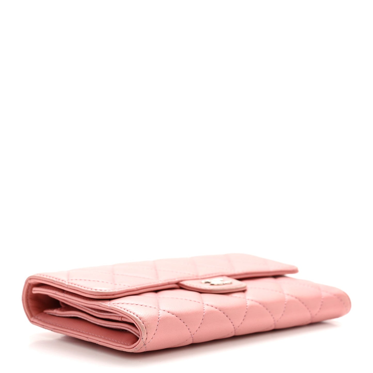 Lambskin Quilted Large Flap Wallet Pink