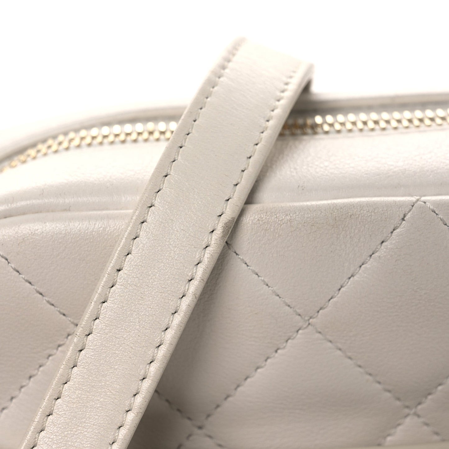 Calfskin Quilted Enchained Camera Case Bag White