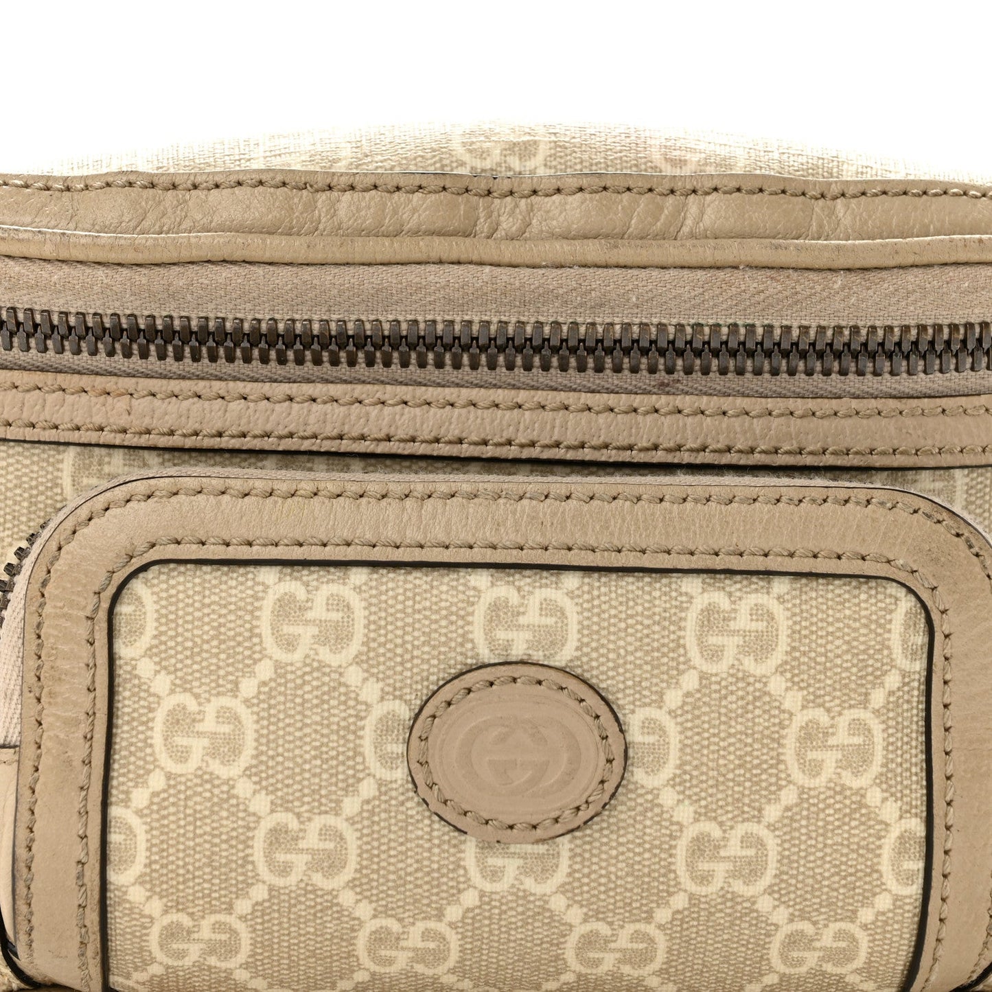 GG Supreme Monogram Textured Calfskin Web Retro Interlocking G Belt Bag Beige Mystic White Oatmeal