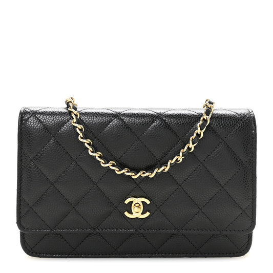 Caviar Quilted CC Turnlock Wallet On Chain WOC Black
