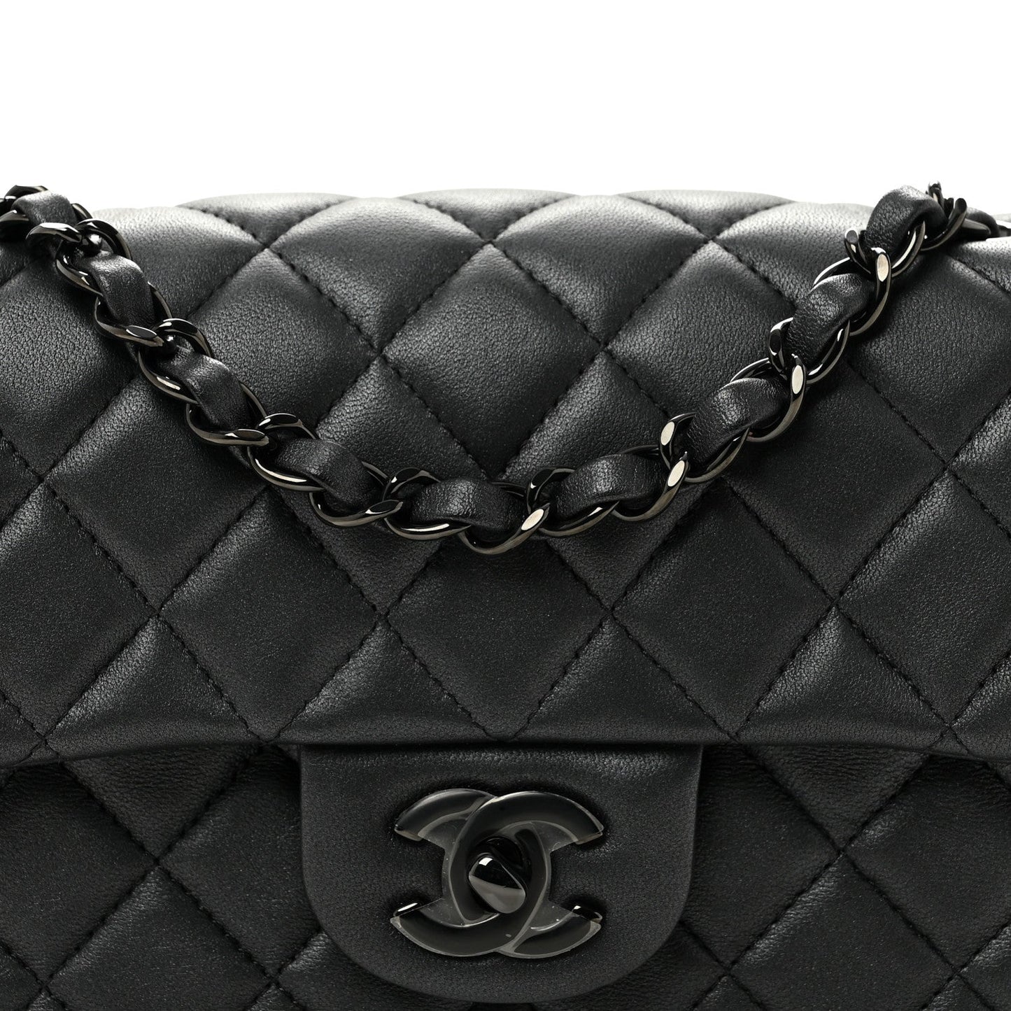 Lambskin Quilted Mini Rectangular Flap So Black