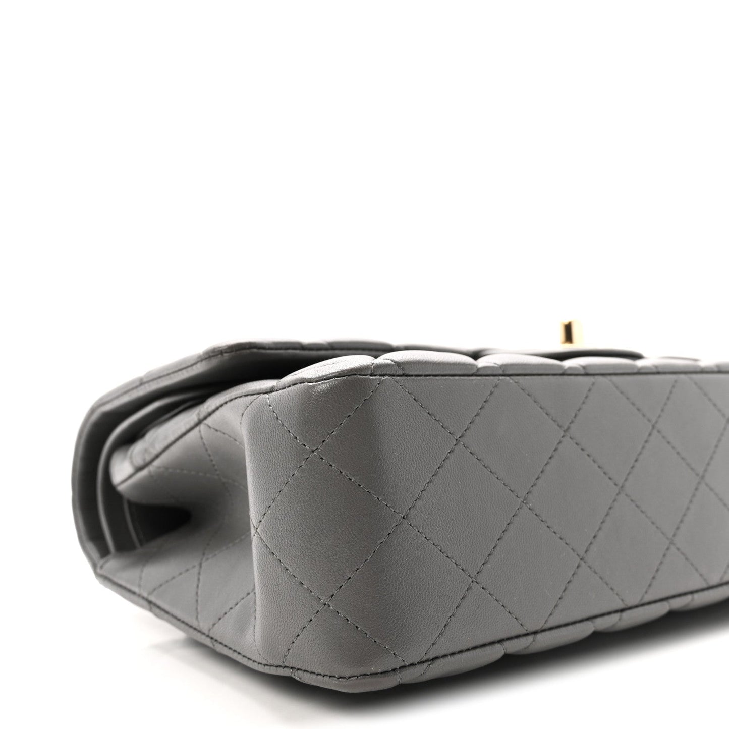 Lambskin Quilted Medium Double Flap Grey