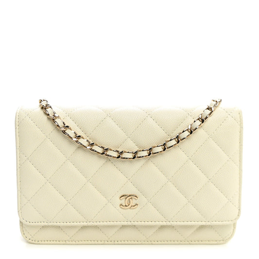 Caviar Quilted Wallet on Chain WOC White