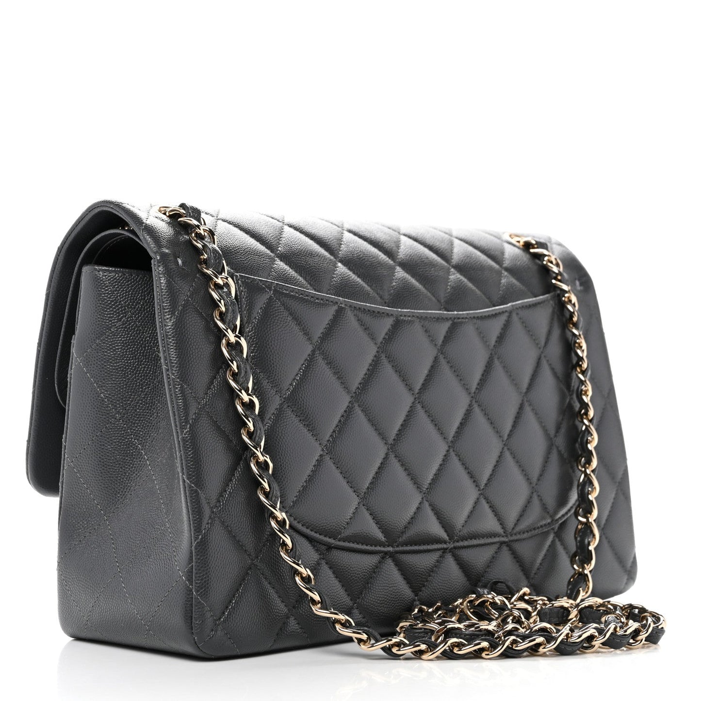 Caviar Quilted Jumbo Double Flap Dark Grey
