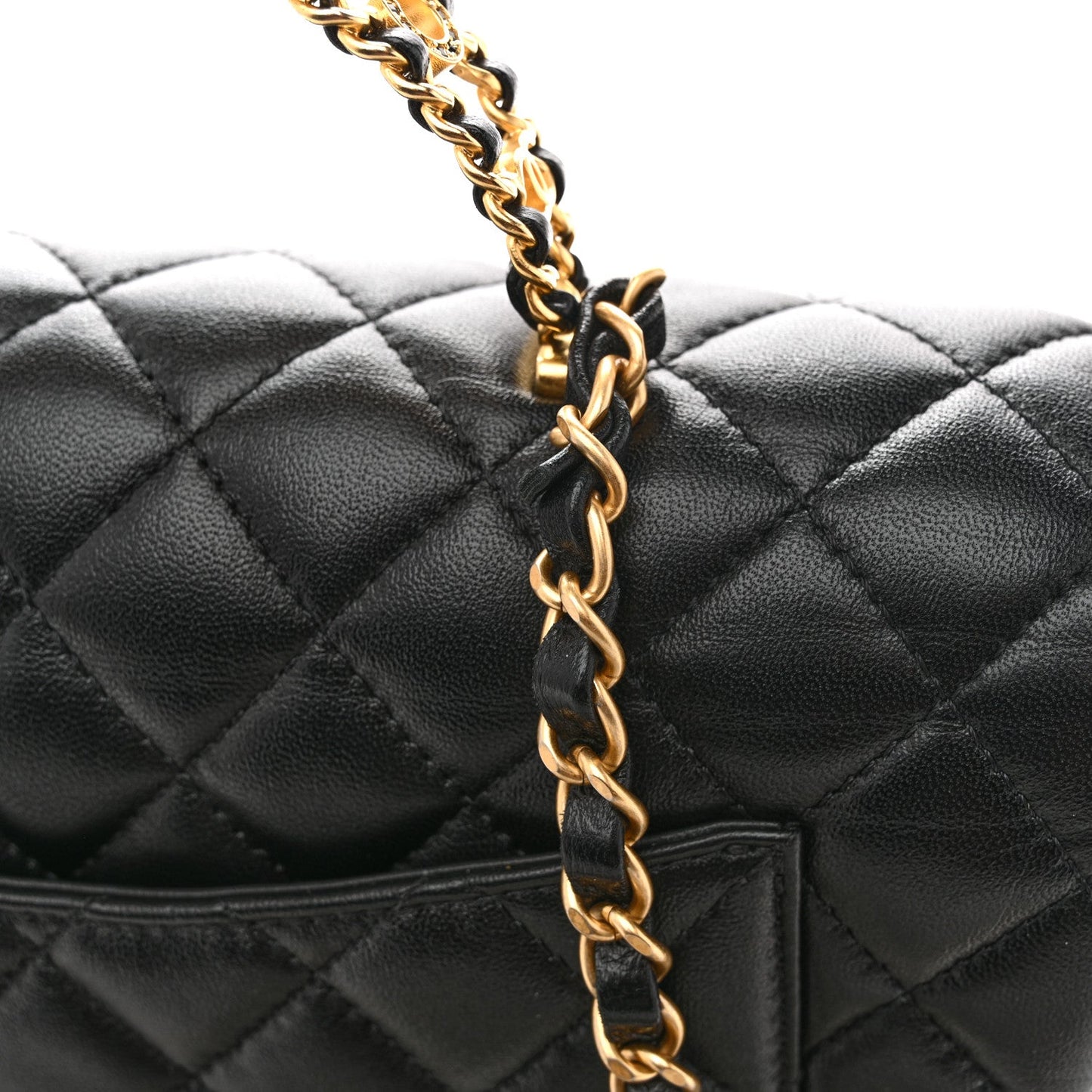 Lambskin Quilted Small Strass On Top Flap Bag Black