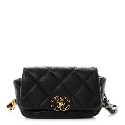 Lambskin Quilted Chanel 19 Waist Bag Black