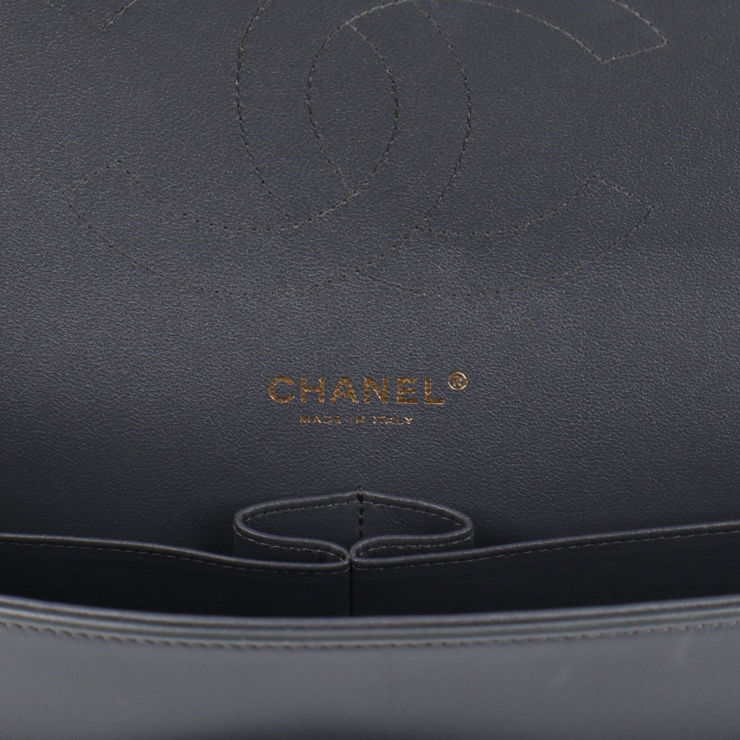 Lambskin Quilted Jumbo Double Flap Dark Grey