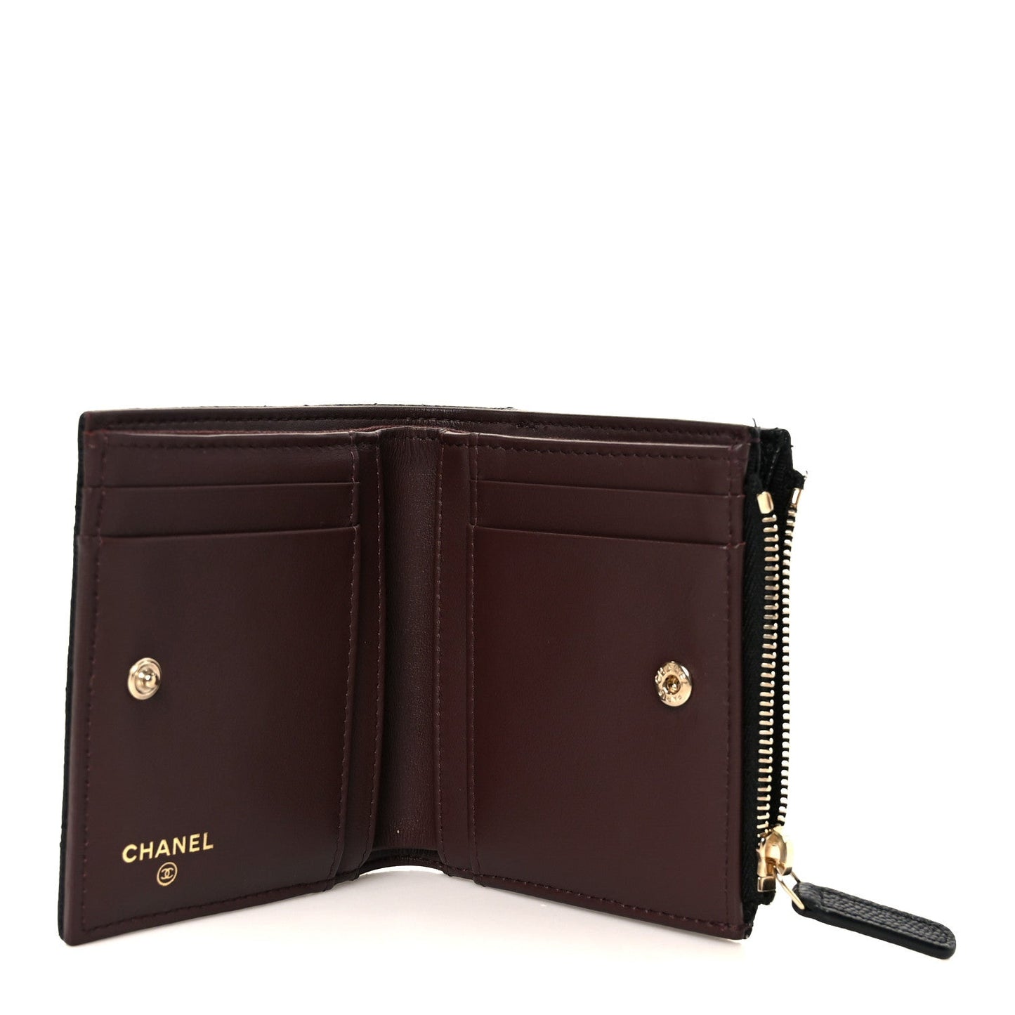 Caviar Quilted CC Zip Compact Wallet Black