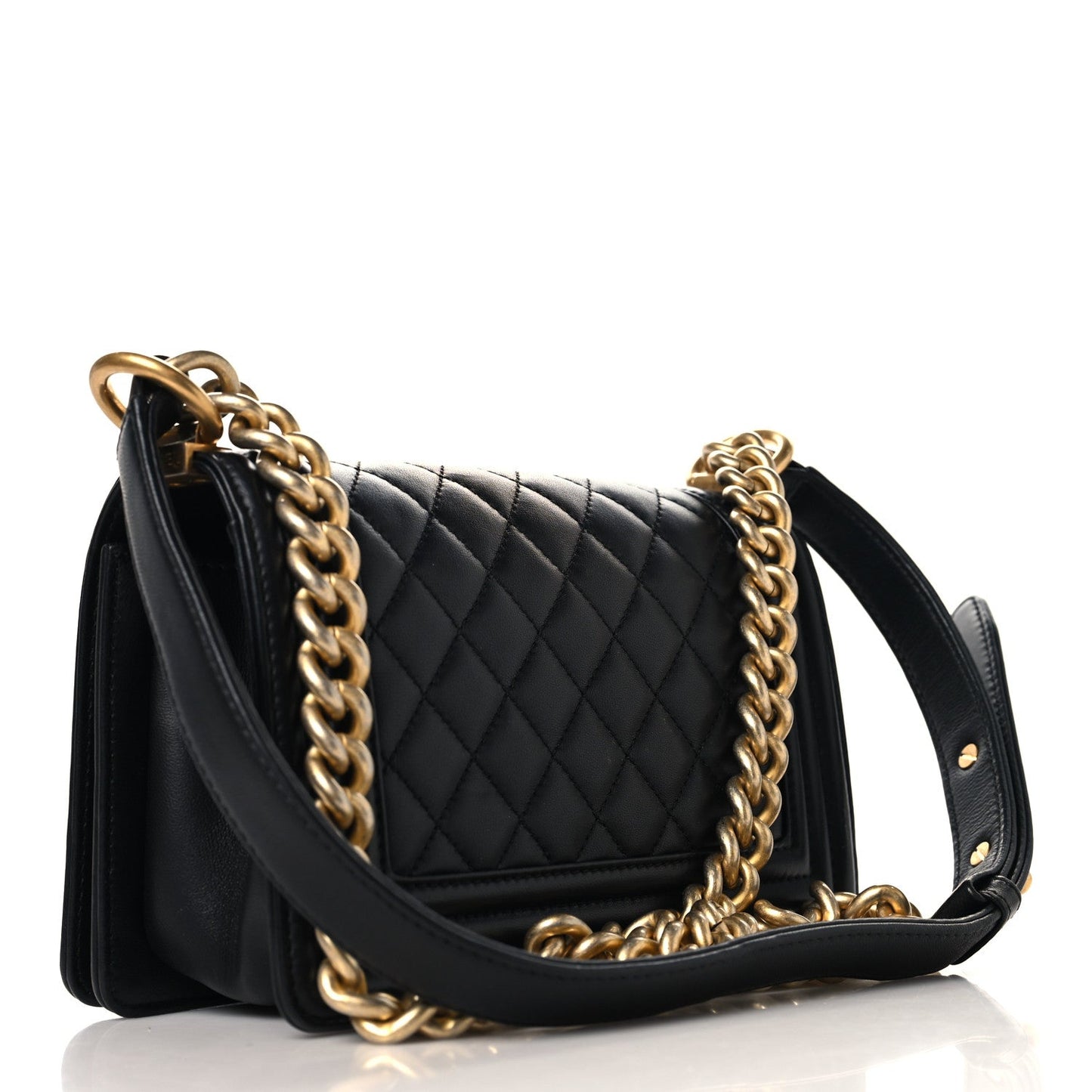 Lambskin Quilted Small Boy Flap Black