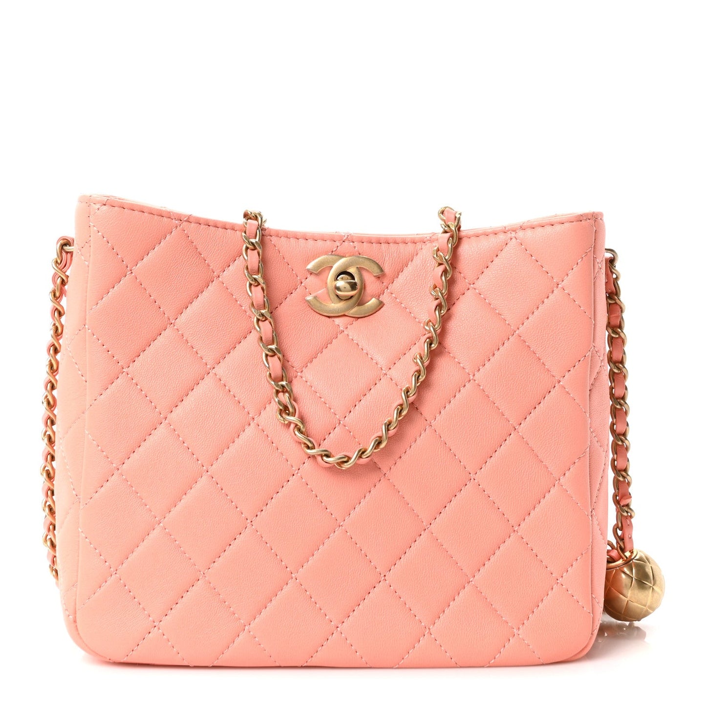 Lambskin Quilted Small Pearl Crush Hobo  Coral