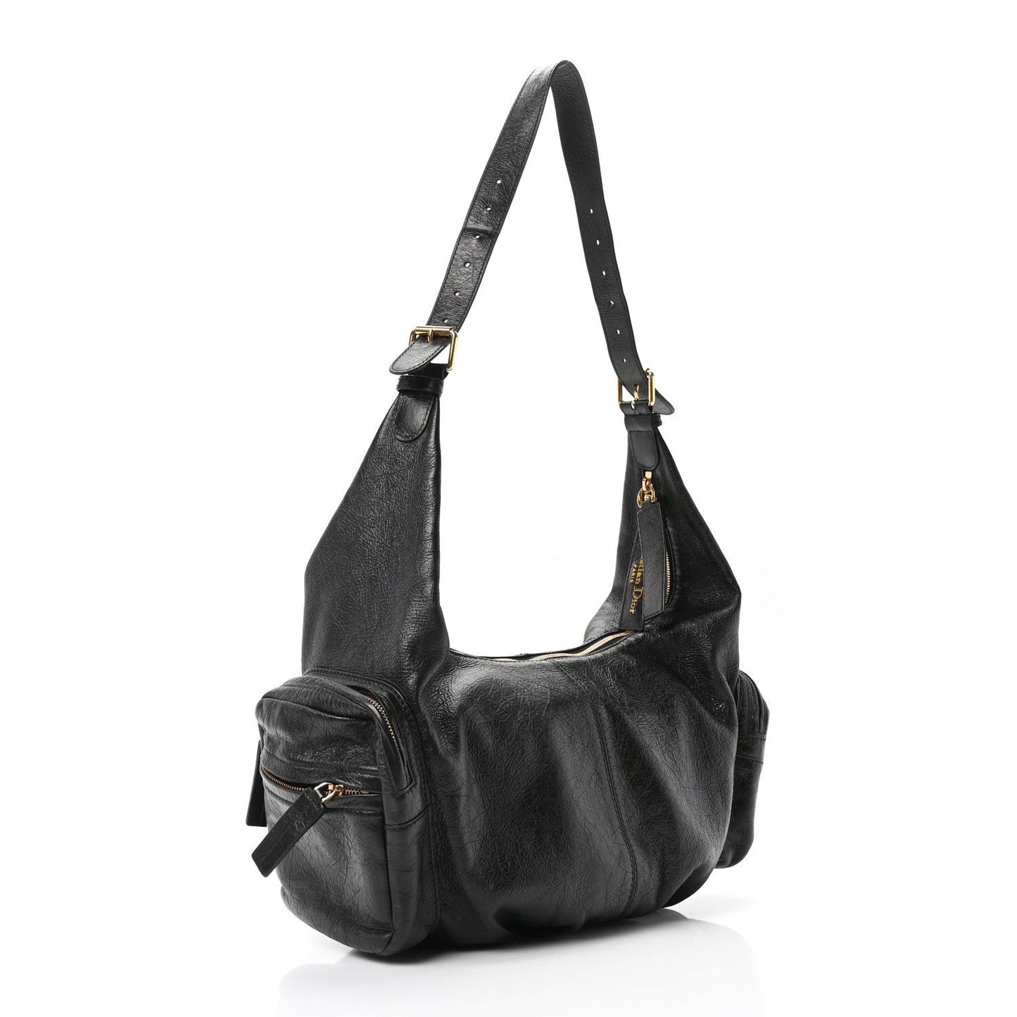 Crinkled Calfskin Large Grand Tour Multipocket Bag Black