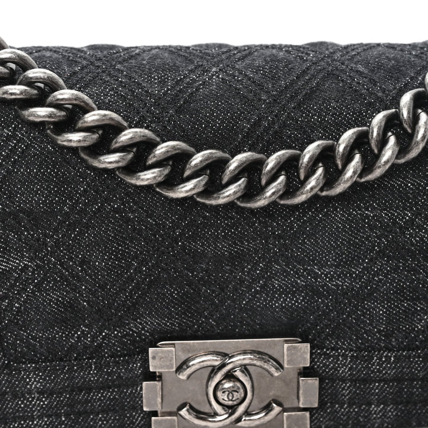 Denim Quilted Small Boy Flap Black