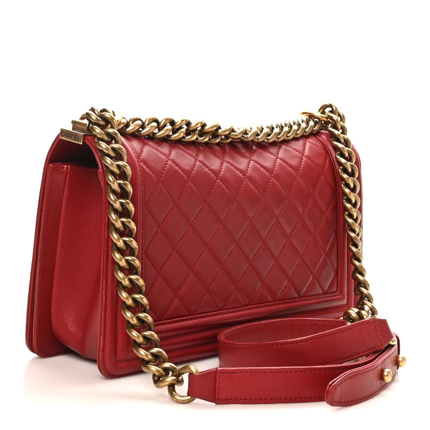 Lambskin Quilted Medium Boy Flap Dark Red