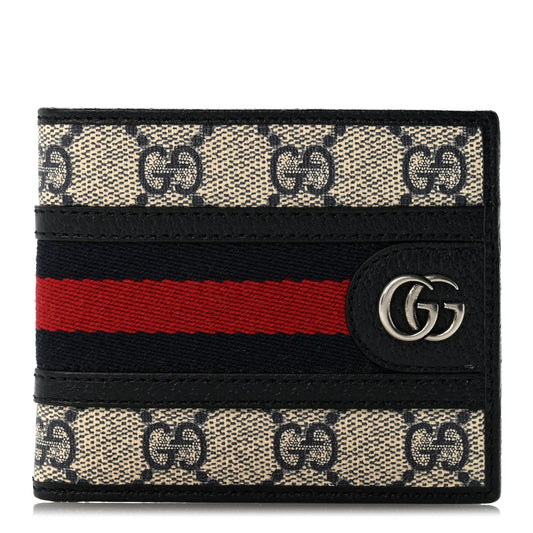 GG Supreme Monogram Web Mens Ophidia Bi-Fold Coin Wallet Beige Blue