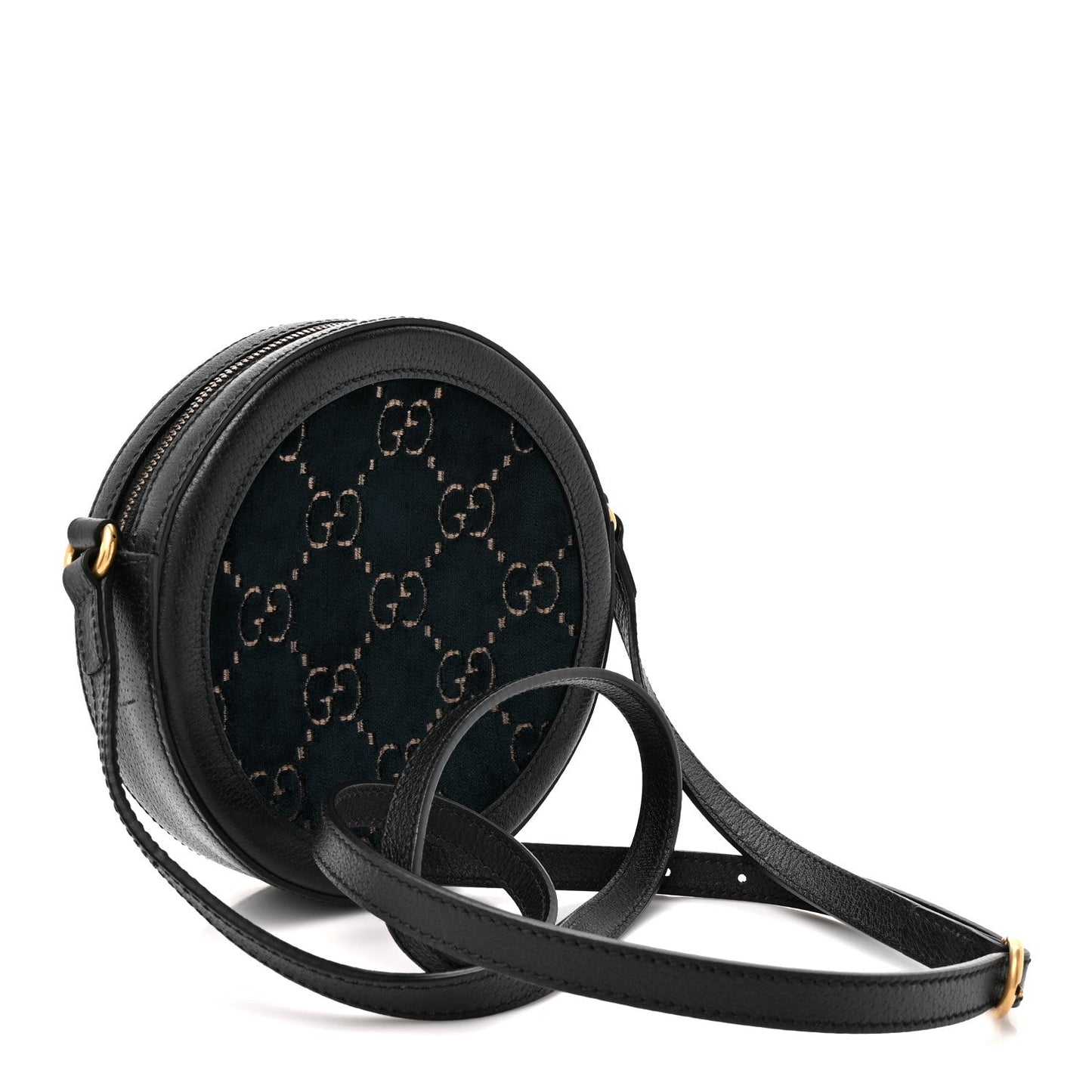 Velvet Calfskin GG Monogram Round Shoulder Bag Blue Beige