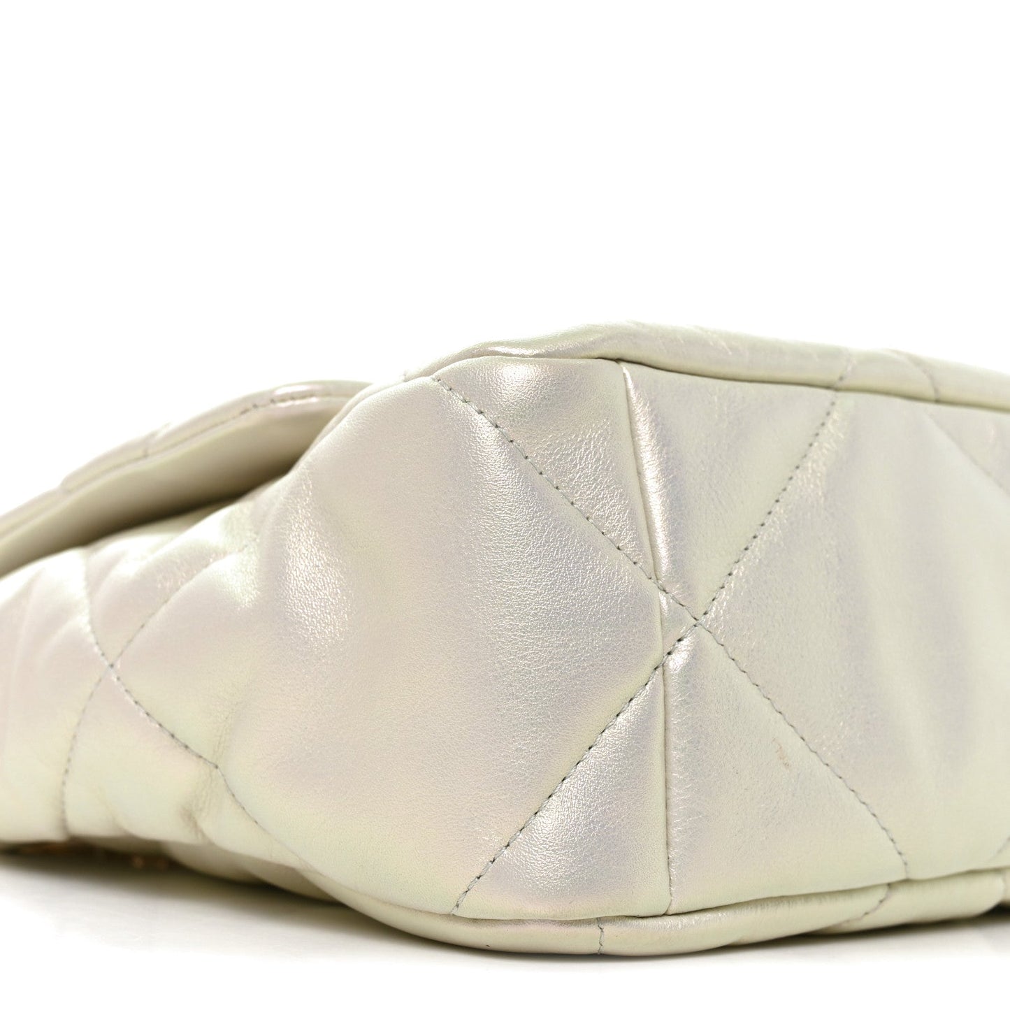Iridescent Calfskin Quilted Large Chanel 19 Flap White