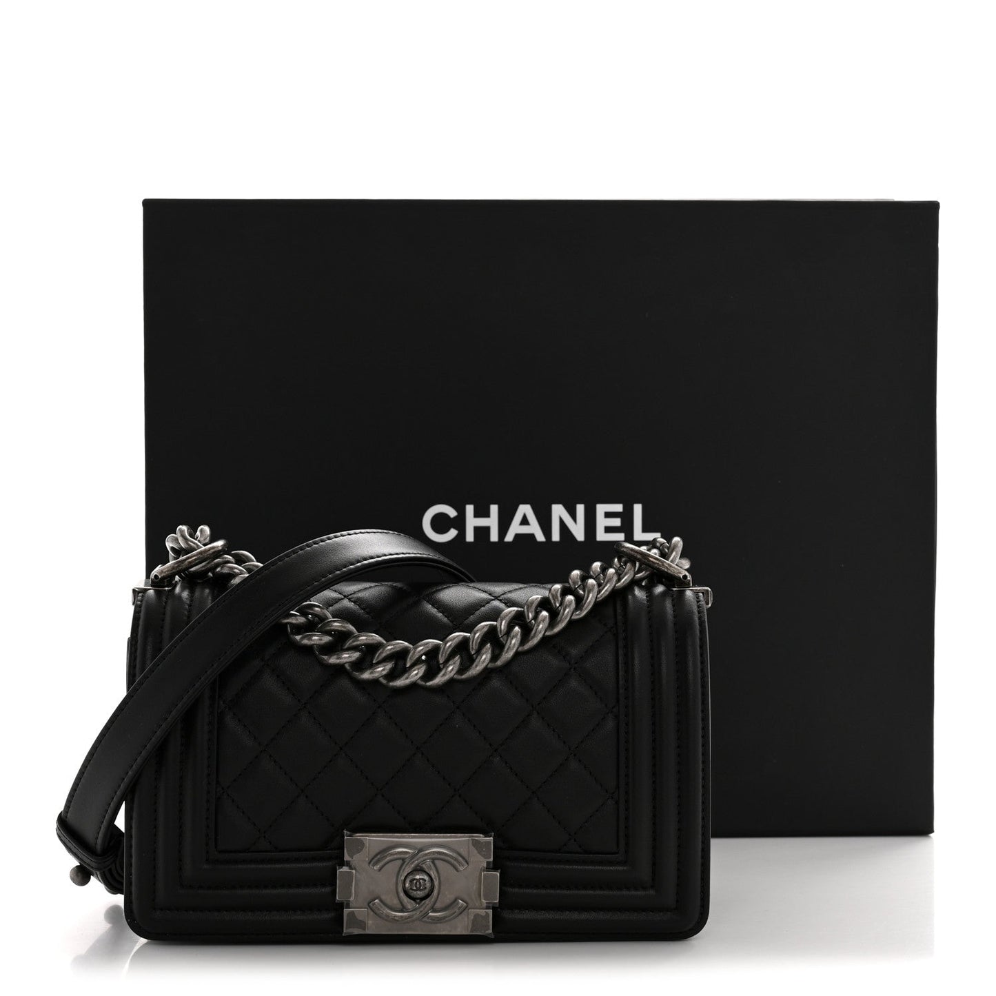 Lambskin Quilted Small Boy Flap Black