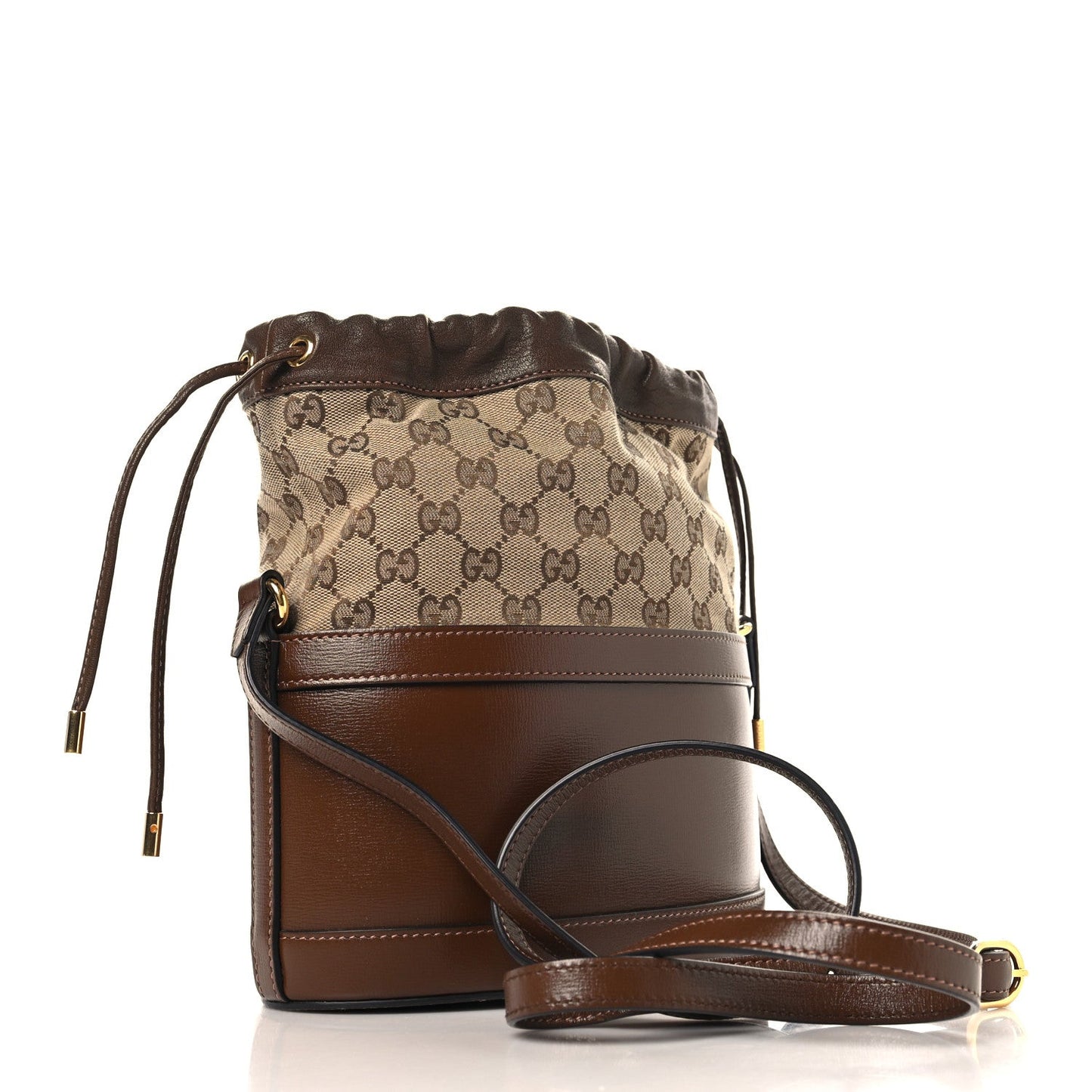 Monogram Textured Calfskin Horsebit 1955 Drawstring Bucket Bag Beige Brown Sugar