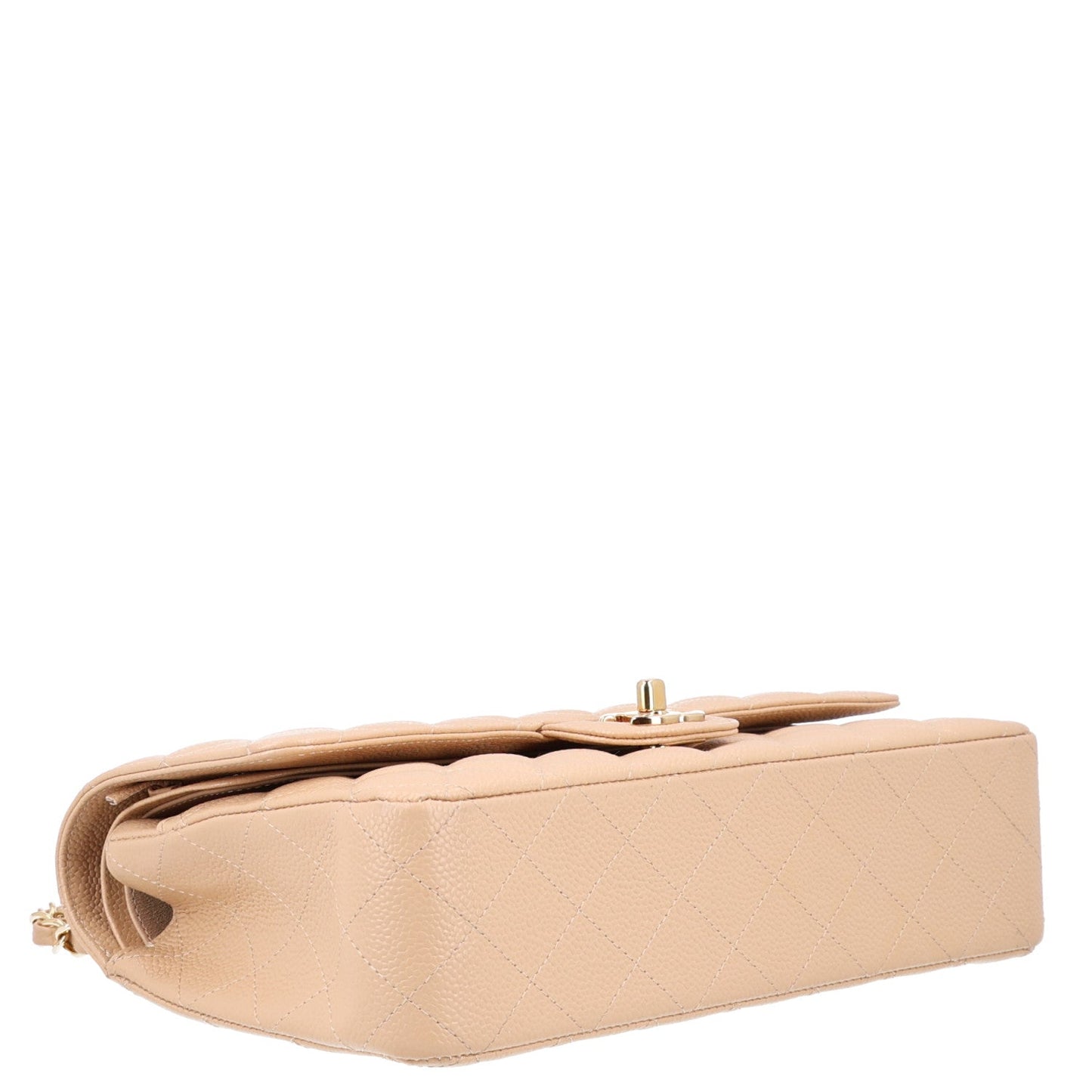 Caviar Quilted Medium Double Flap Beige