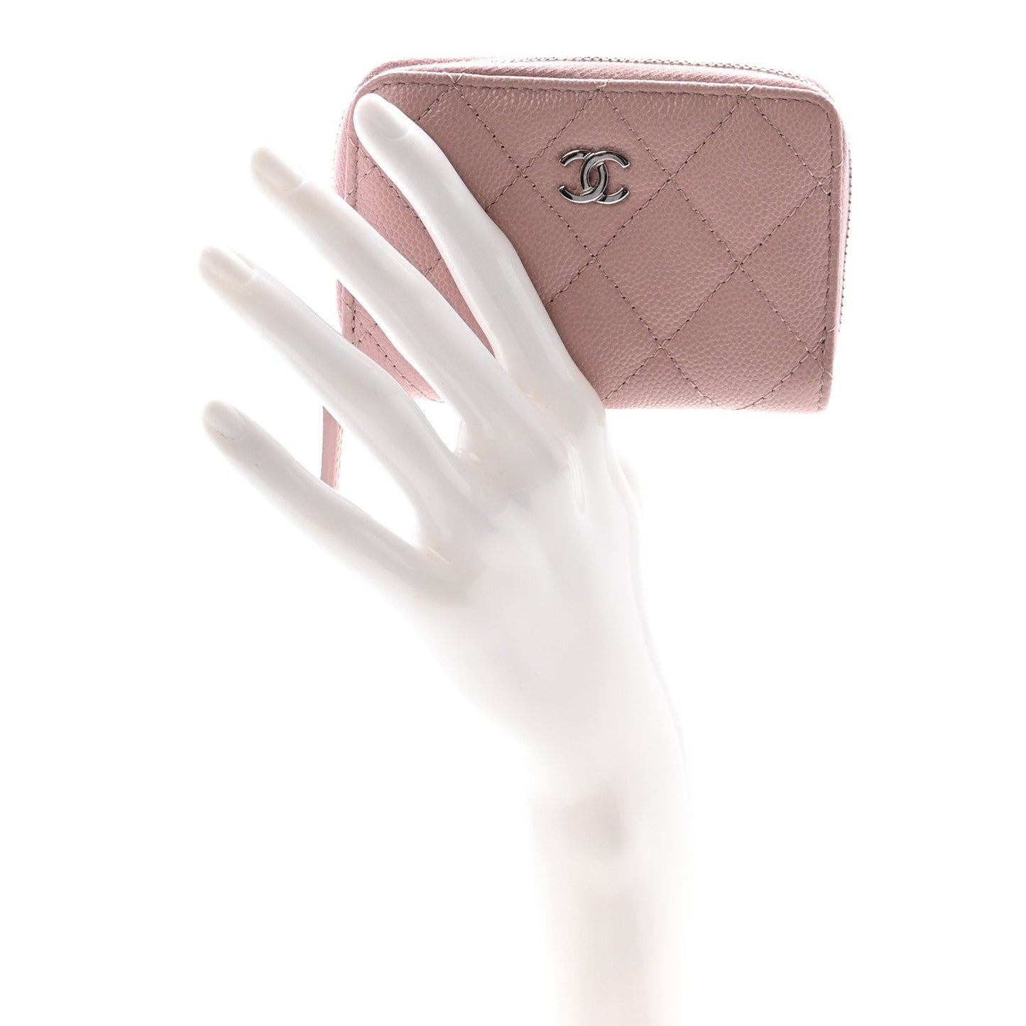 Caviar Quilted Zip Coin Purse Pink