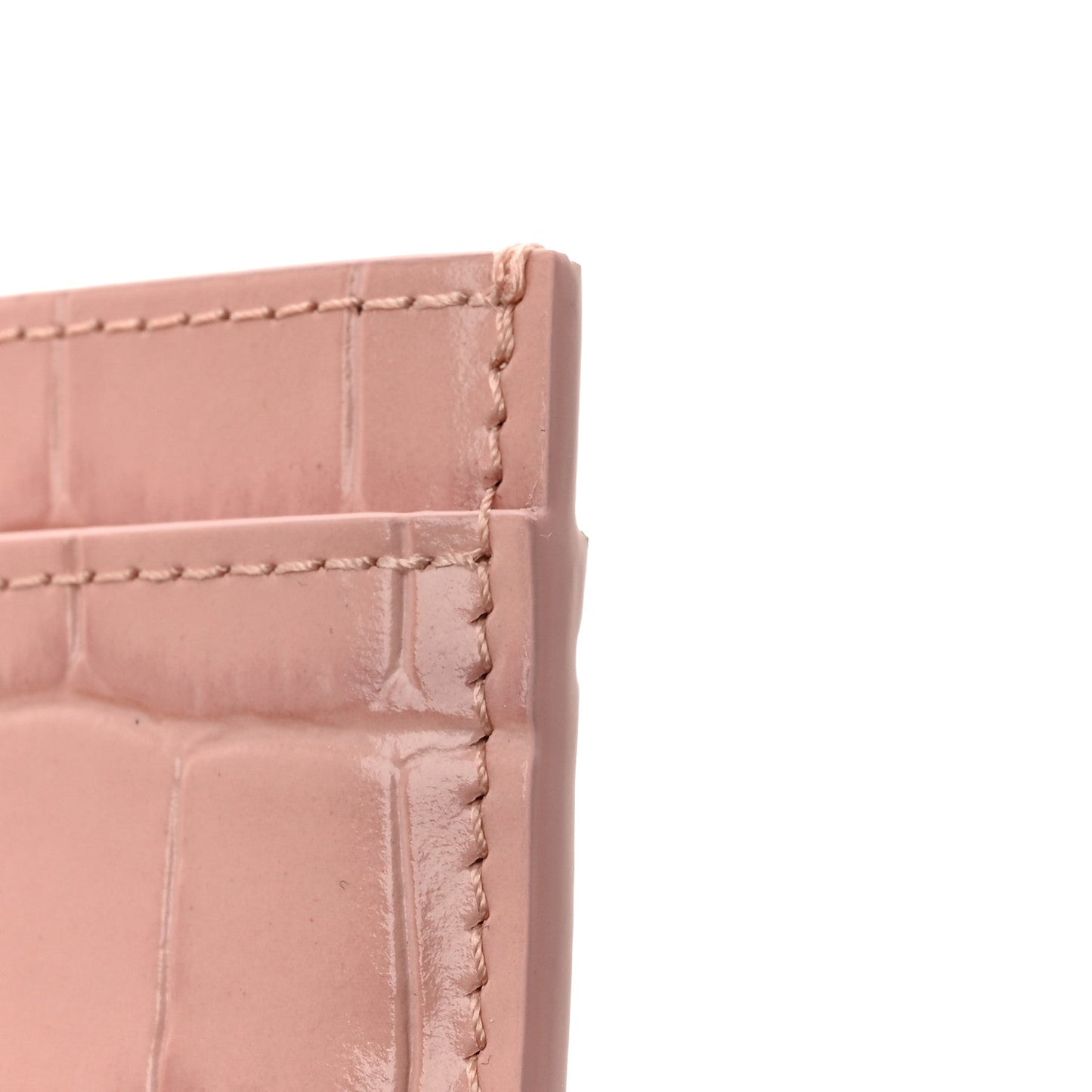 Calfskin Crocodile Embossed Crococo Card Holder Light Pink