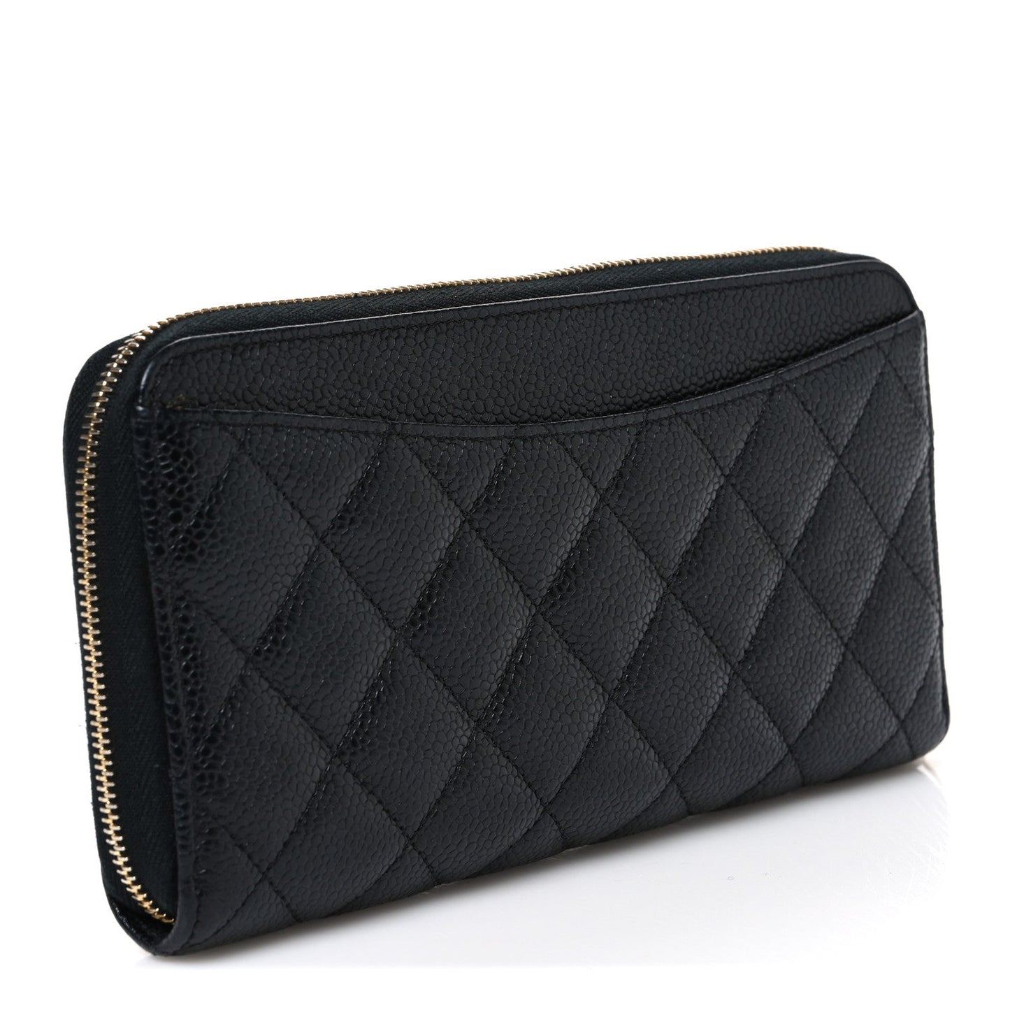 Caviar Quilted Large Gusset Zip Around Wallet Black