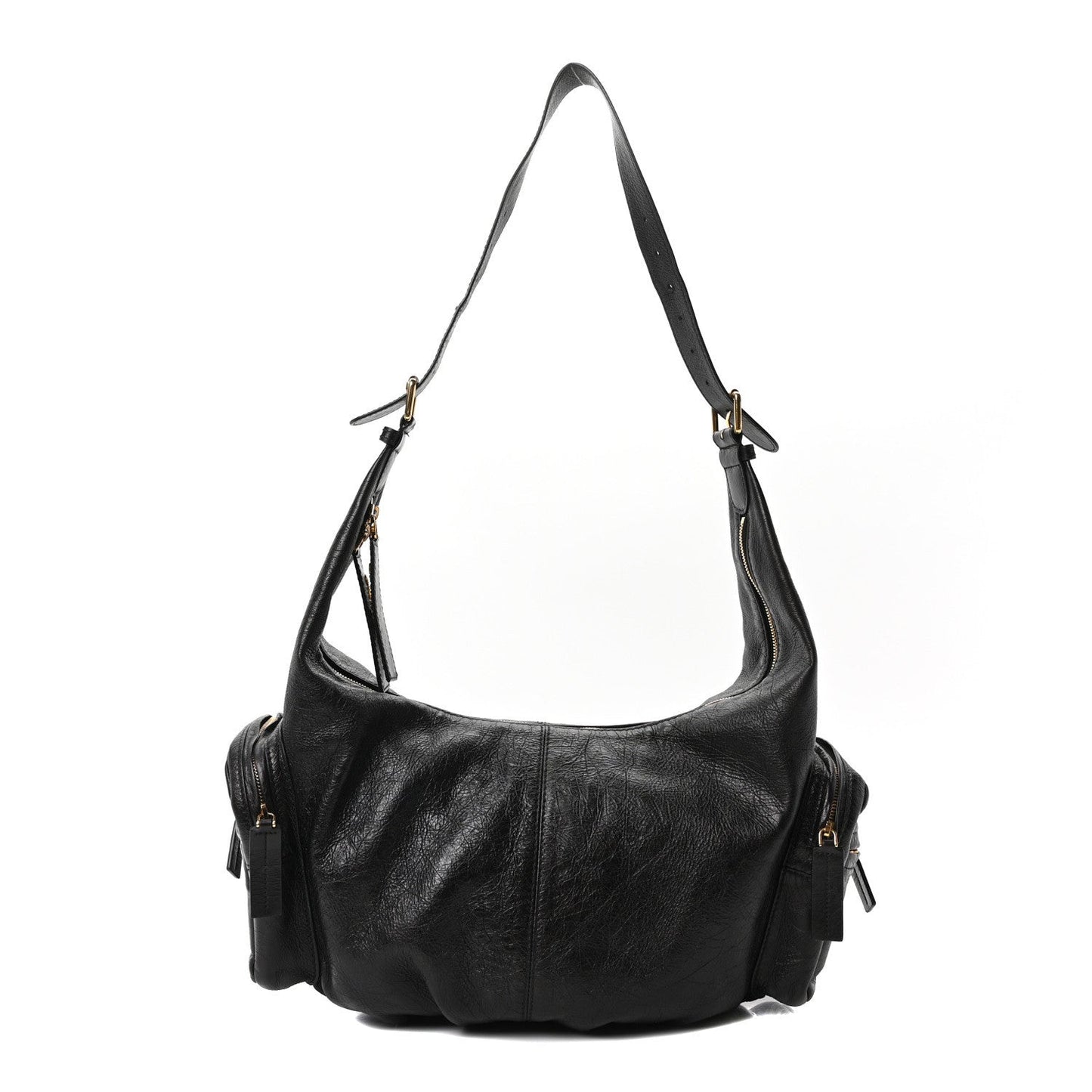 Crinkled Calfskin Large Grand Tour Multipocket Bag Black