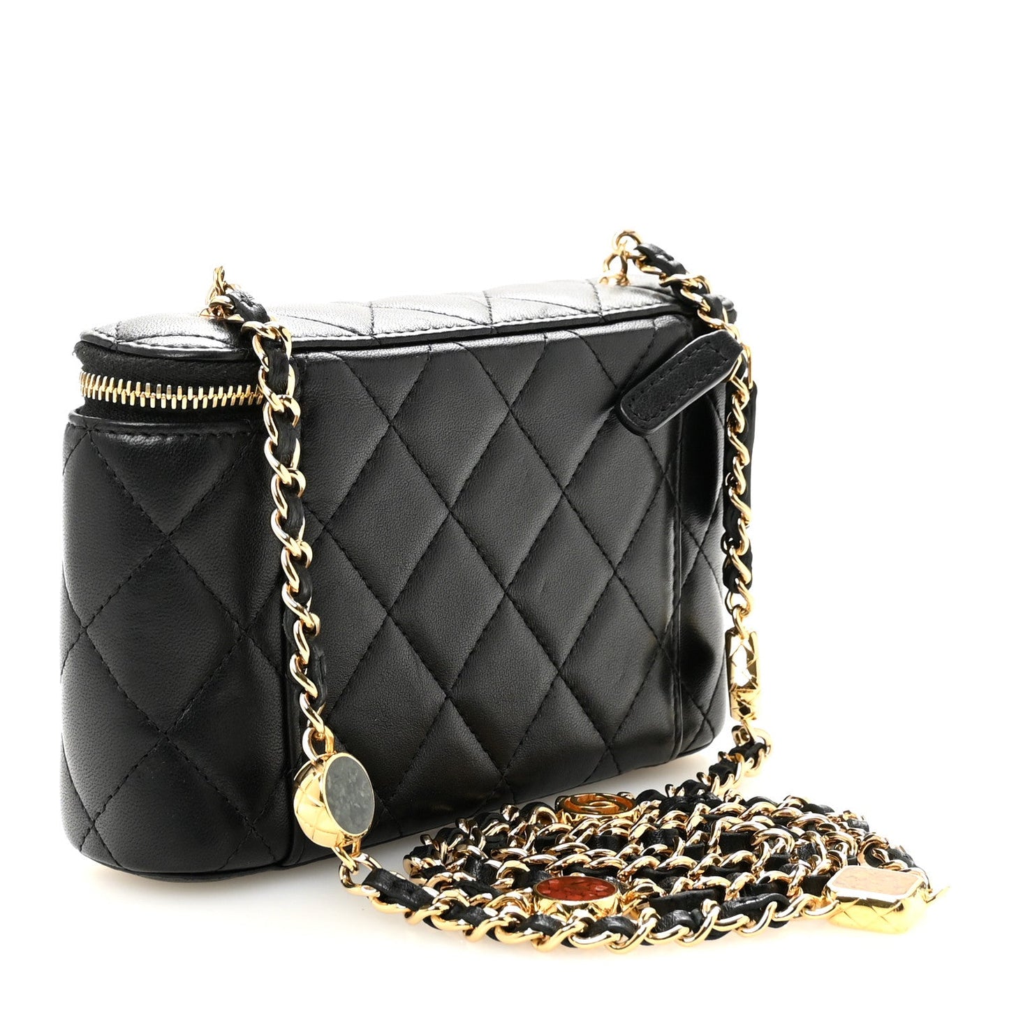 Lambskin Quilted Resin Vanity Case With Chain Black