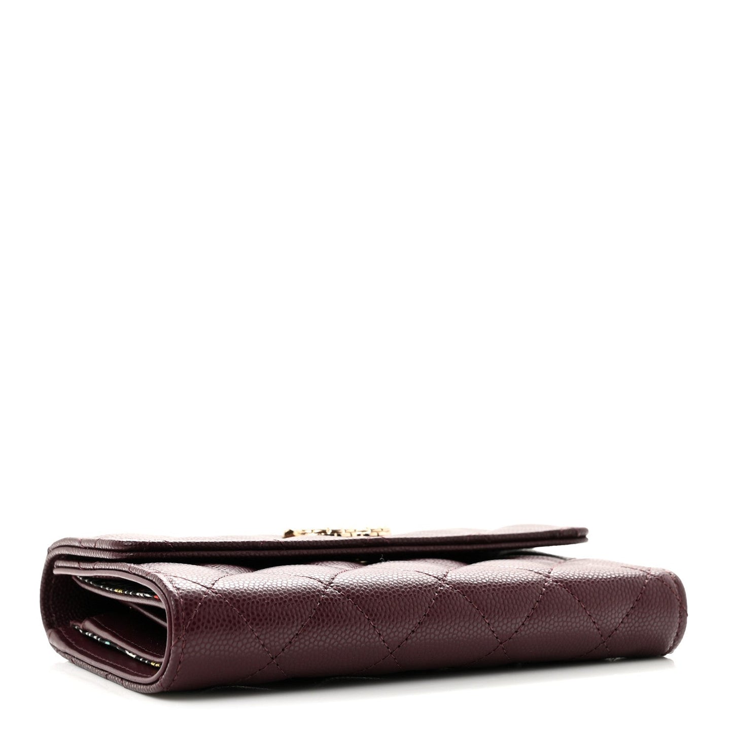Caviar Quilted Chain Embossed CC Medium Flap Wallet Dark Burgundy