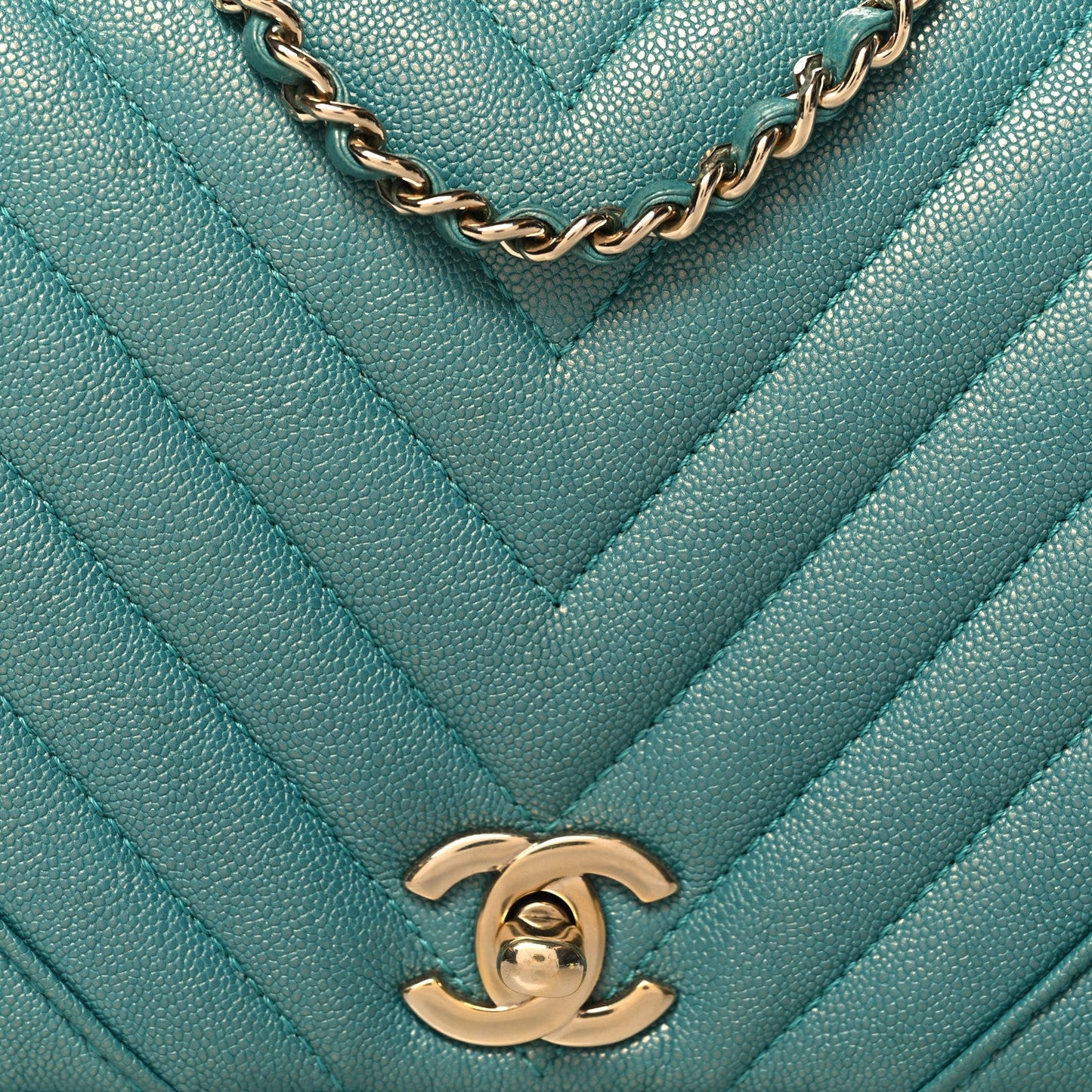 Caviar Chevron Quilted Small Statement Flap Turqouise