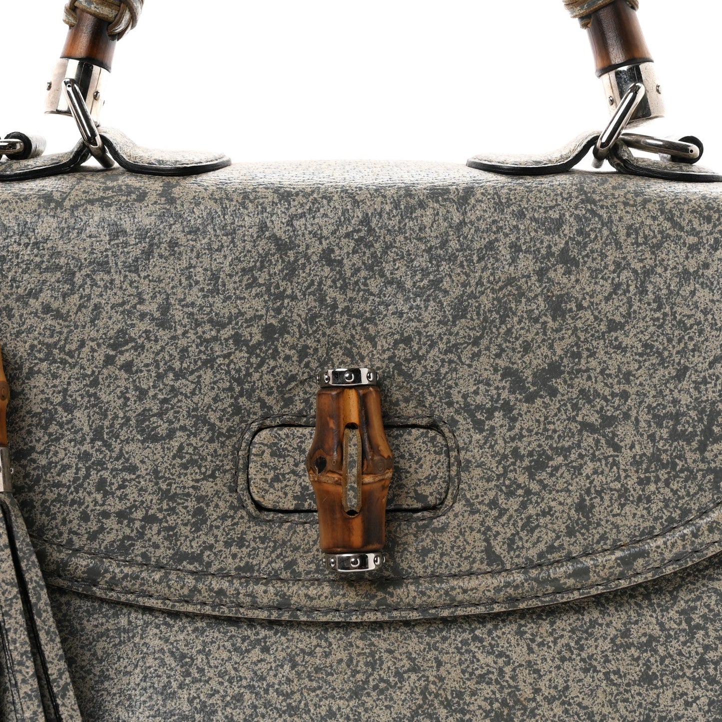 Calfskin Large New Bamboo Top Handle Bag Light Grey