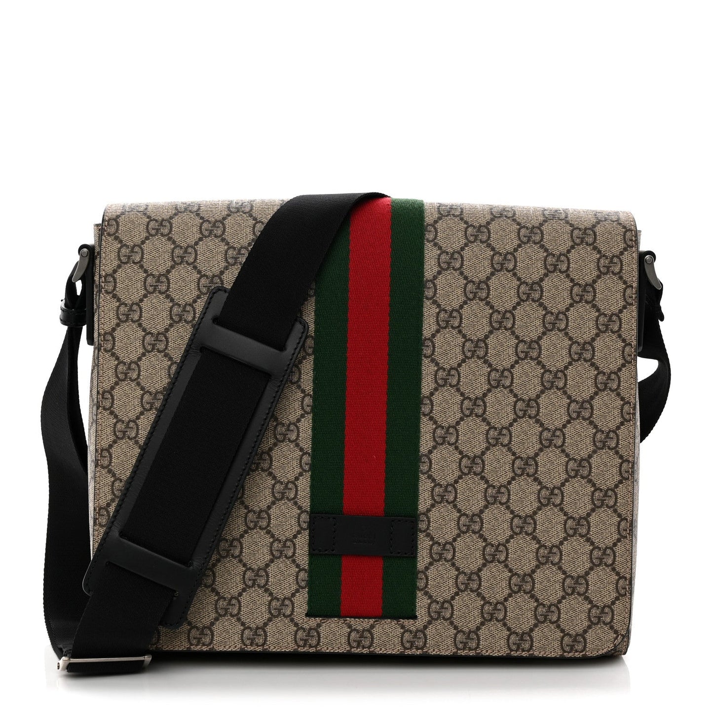 GG Supreme Monogram Web Flap Messenger Bag Black