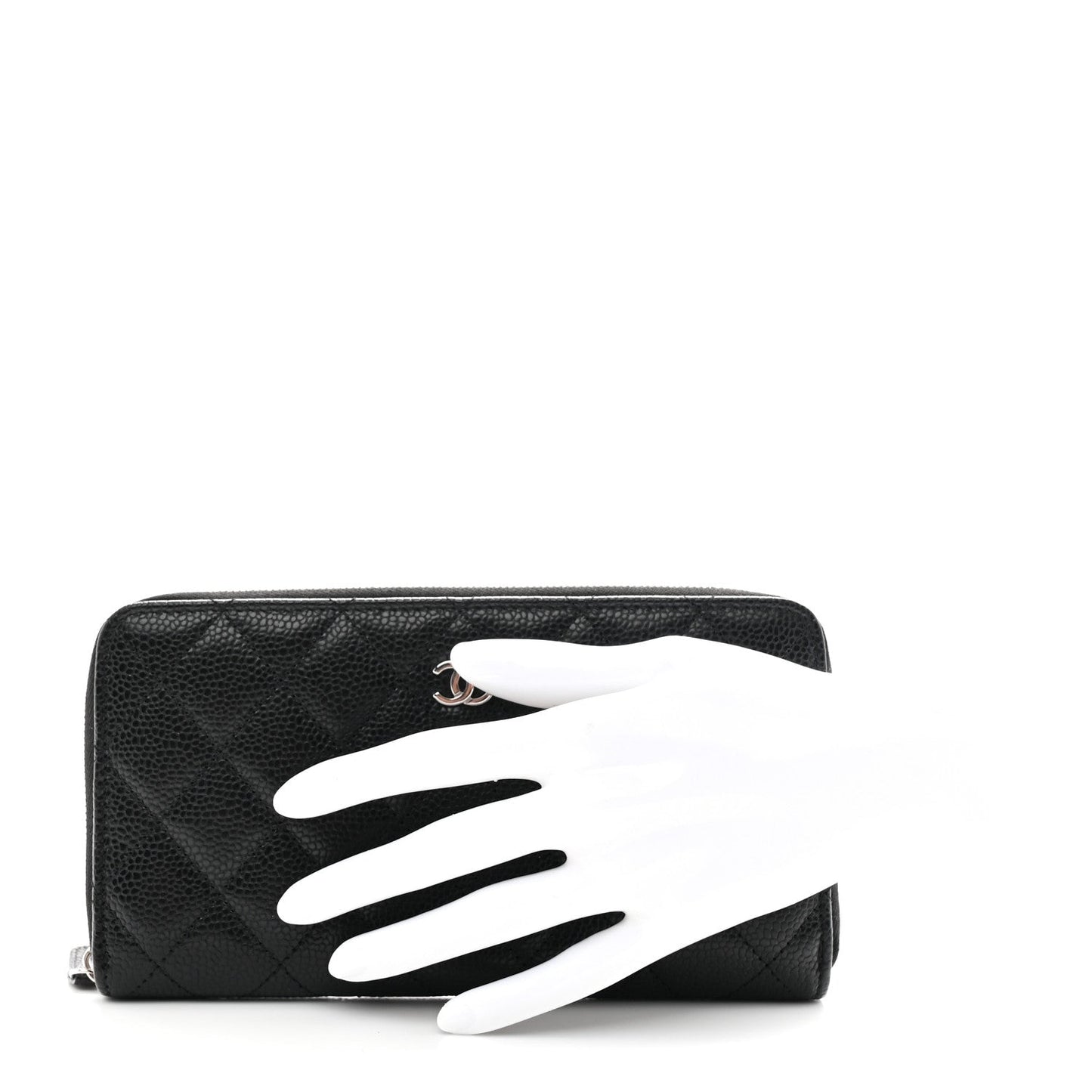 Caviar Quilted Large Gusset Zip Around Wallet Black